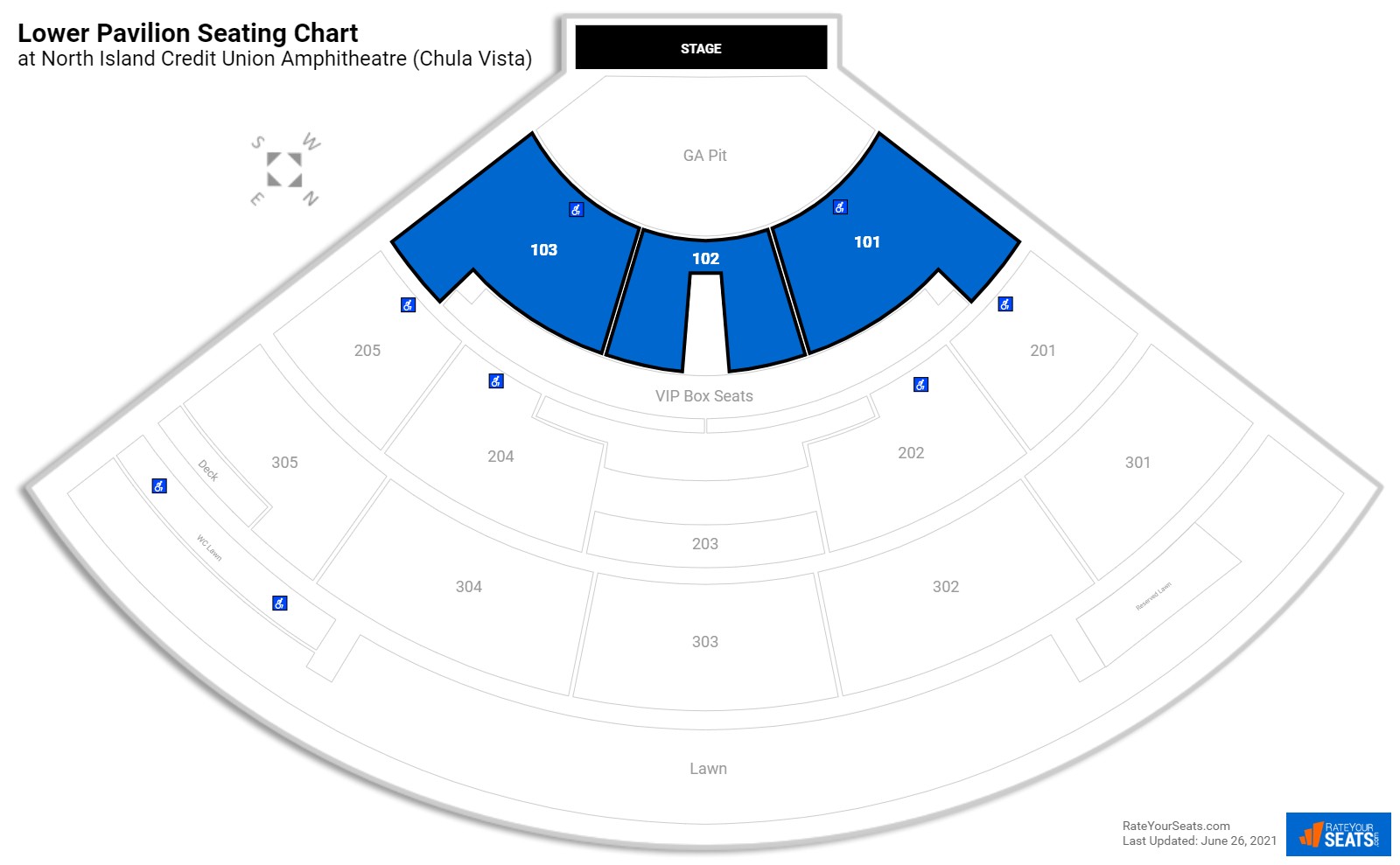Concert Lower Pavilion Seating Chart at North Island Credit Union Amphitheatre (Chula Vista)
