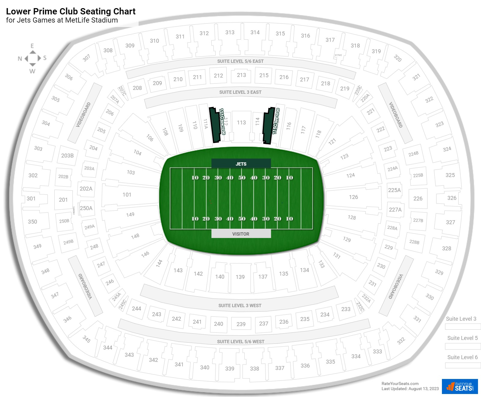 Jets Lower Prime Club Seating Chart at MetLife Stadium