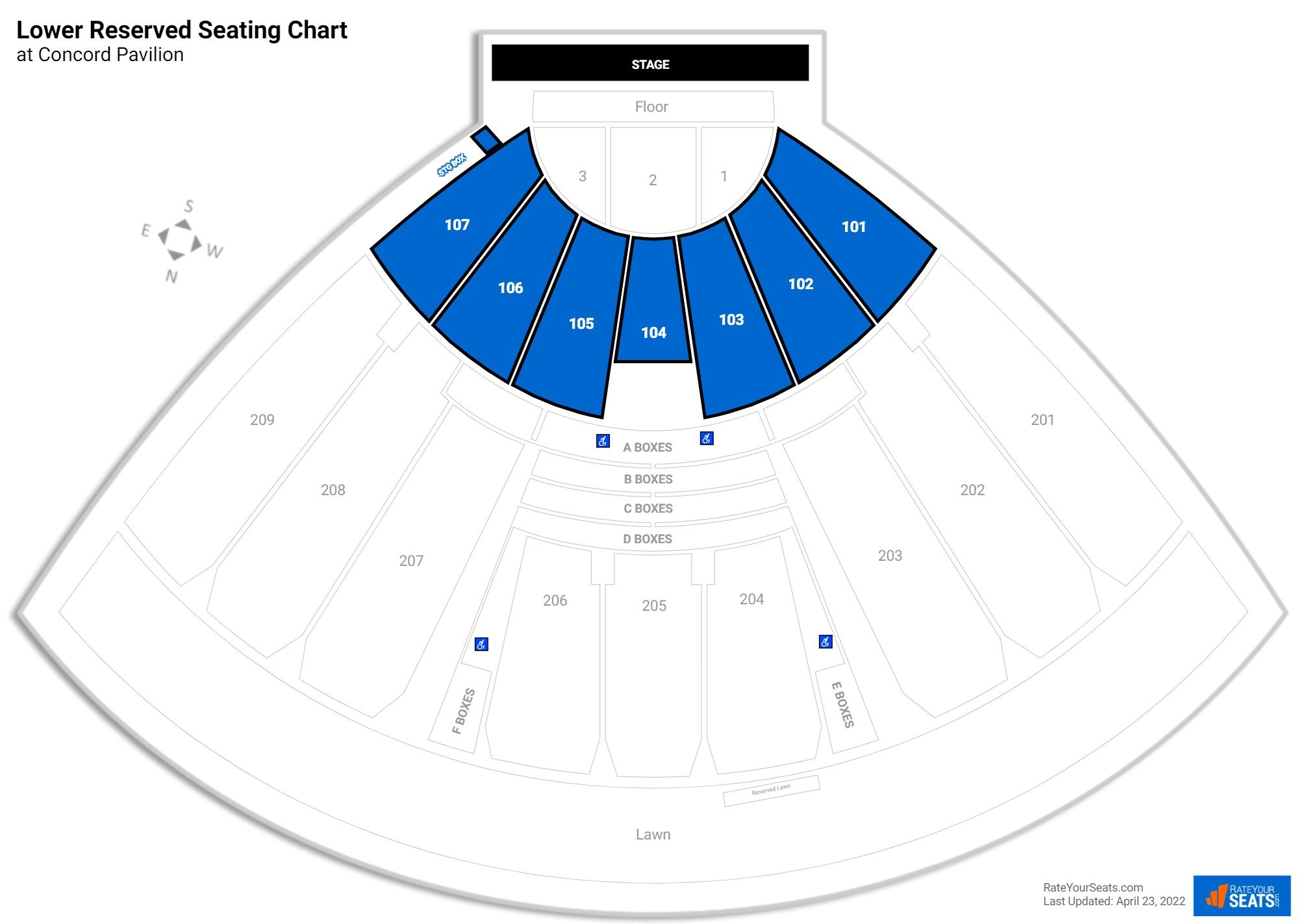 Concert Lower Reserved Seating Chart at Concord Pavilion