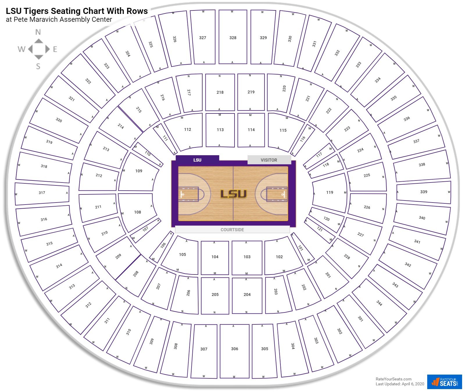 Pete Maravich Assembly Center seating chart with row numbers