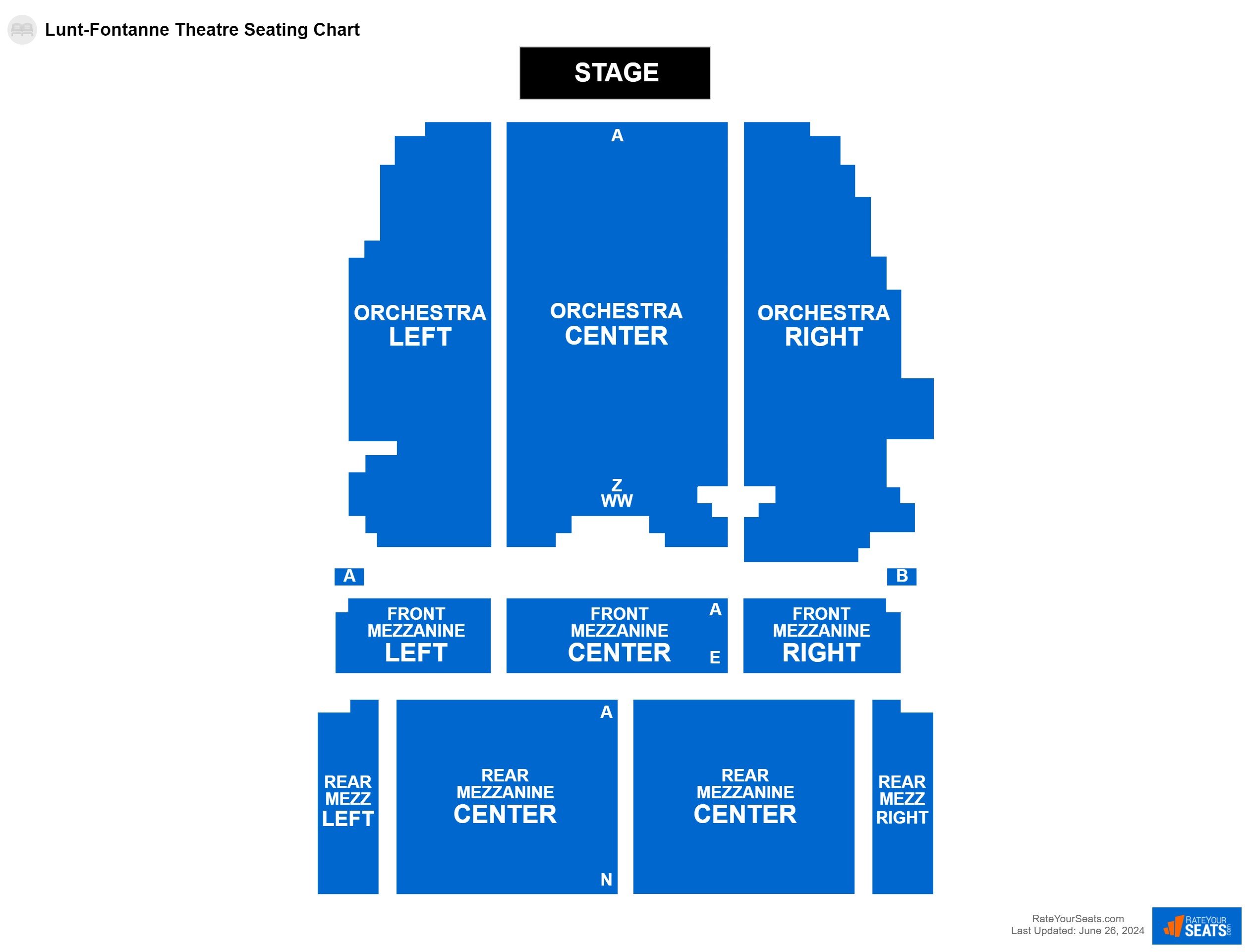 Interactive seating chart Comedy seating chart at Lunt-Fontanne Theatre