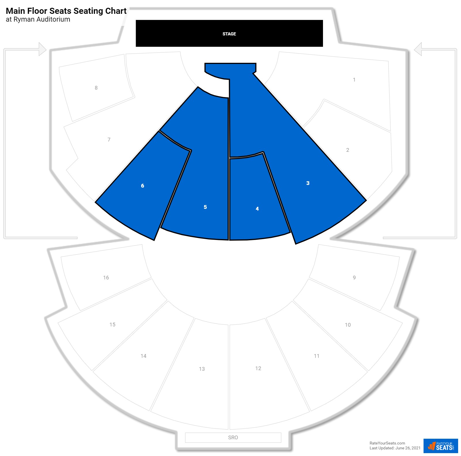 click to enlarge Concert Main Floor Seats Seating Chart at Ryman Auditorium