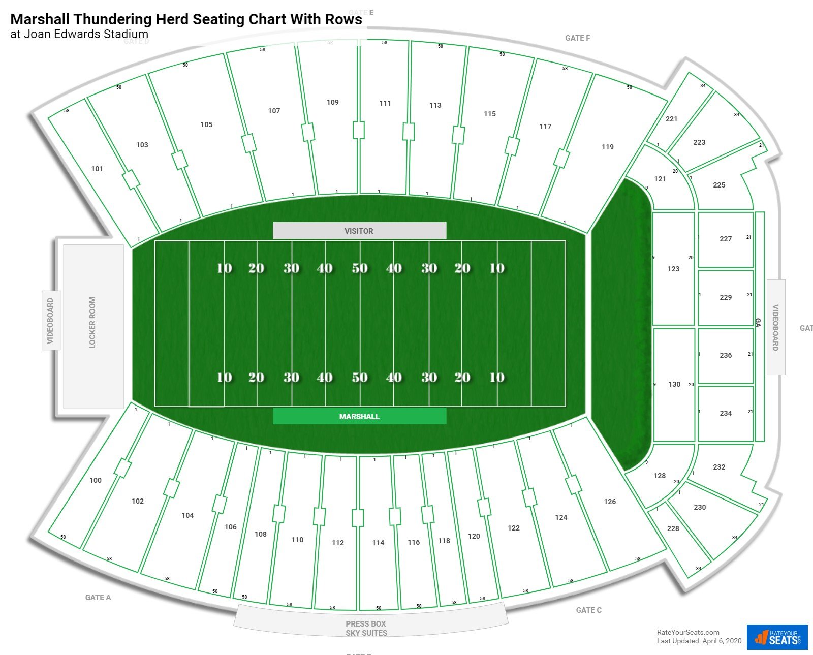 Joan Edwards Stadium seating chart with row numbers
