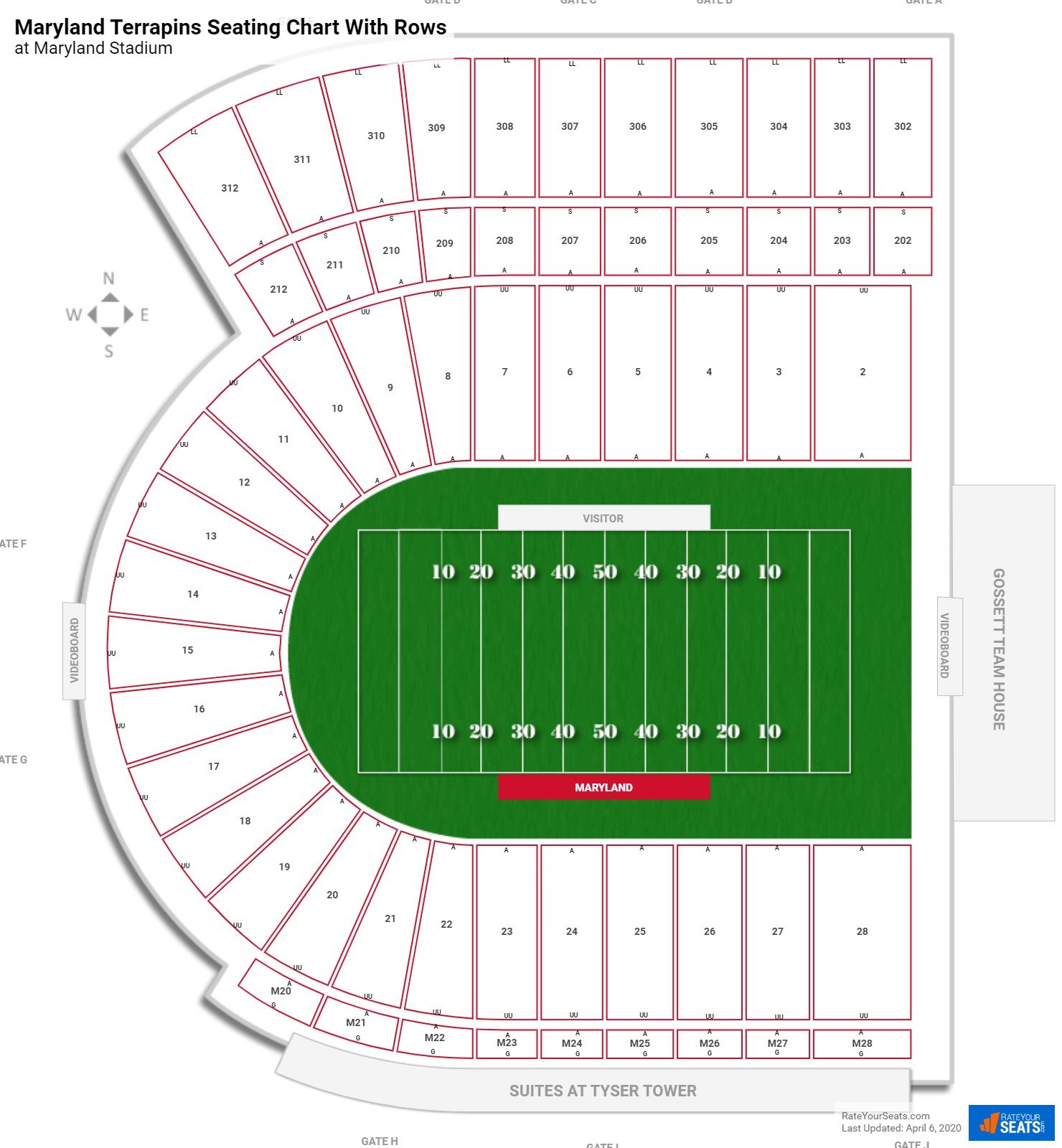 Maryland Stadium seating chart with row numbers