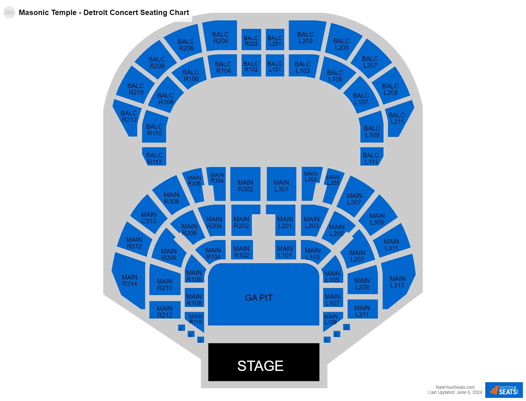 Interactive seating chart Concert seating chart at Masonic Temple - Detroit