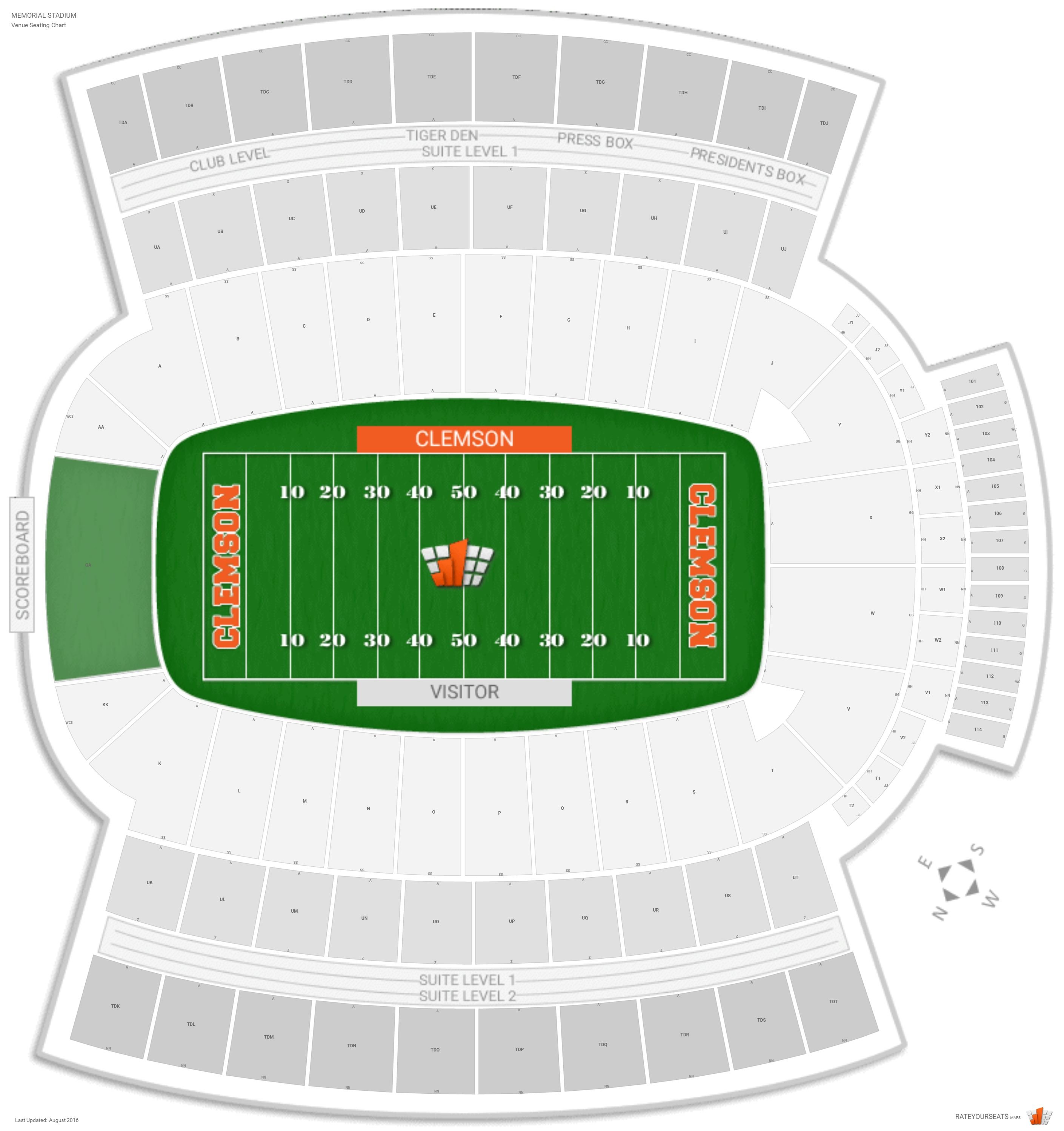 Clemson Memorial Stadium Seating Chart Seat Numbers