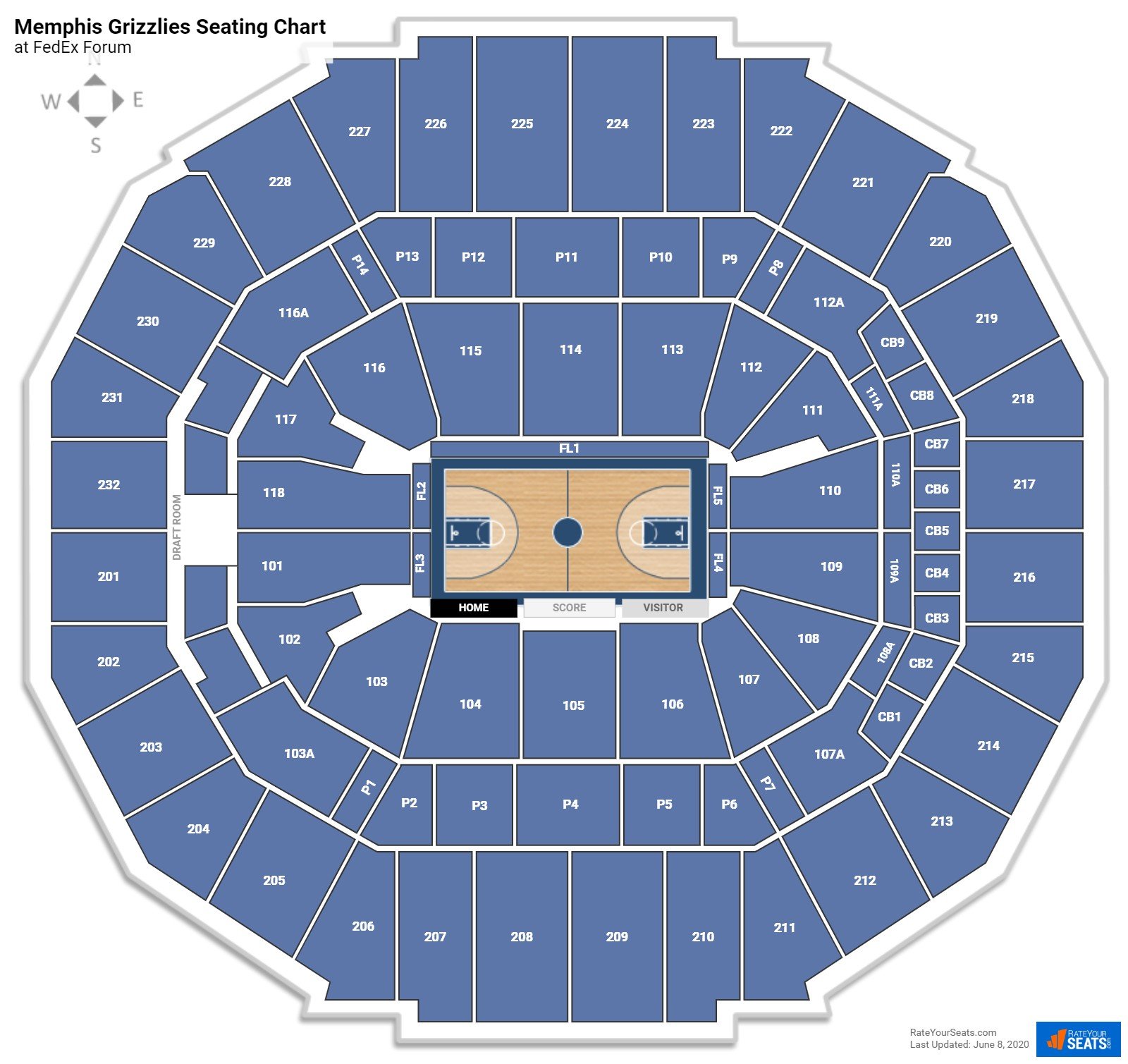 FedExForum - Basketball plan for Memphis Grizzlies NBA & Tigers NCAA games  - Arena stadium diagram & individual 'find my seat' …