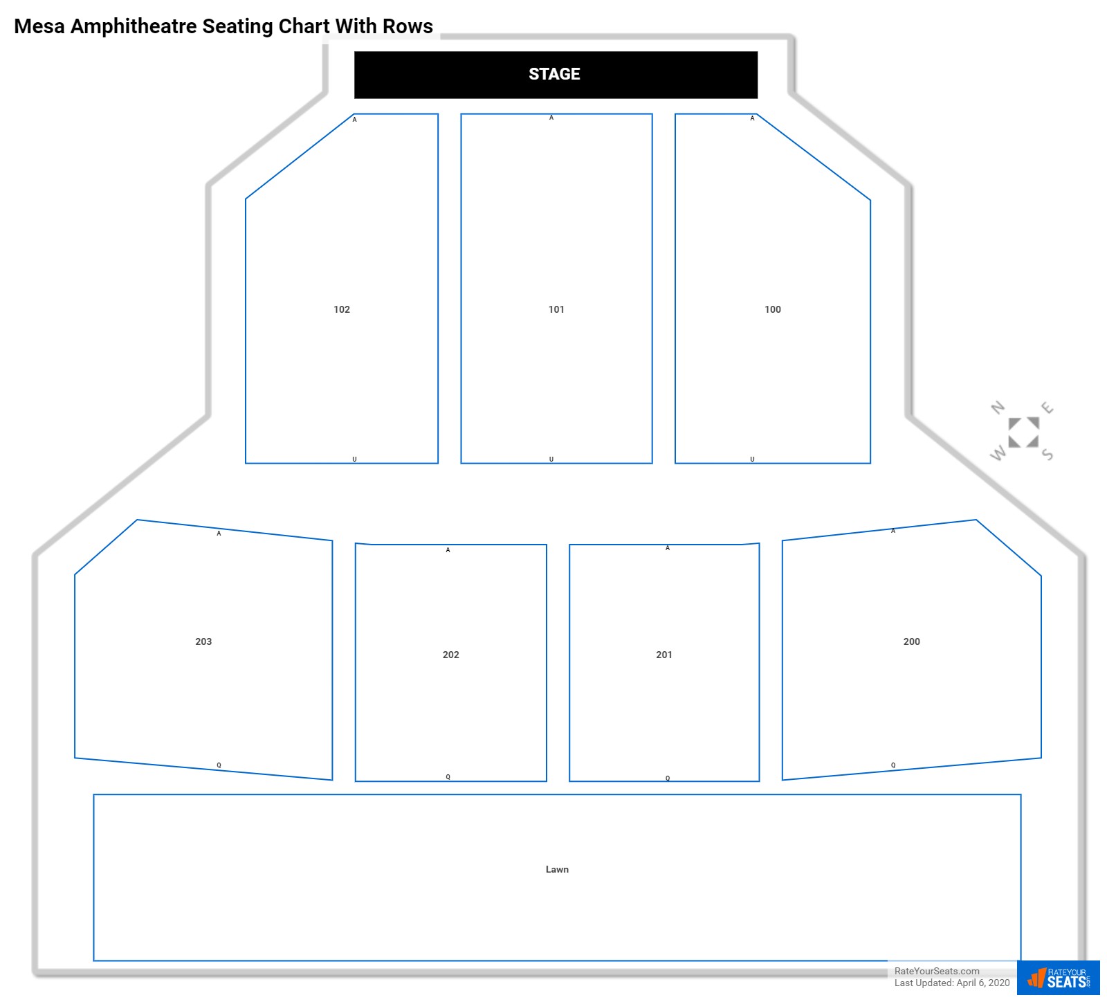 Mesa Amphitheatre seating chart with rows