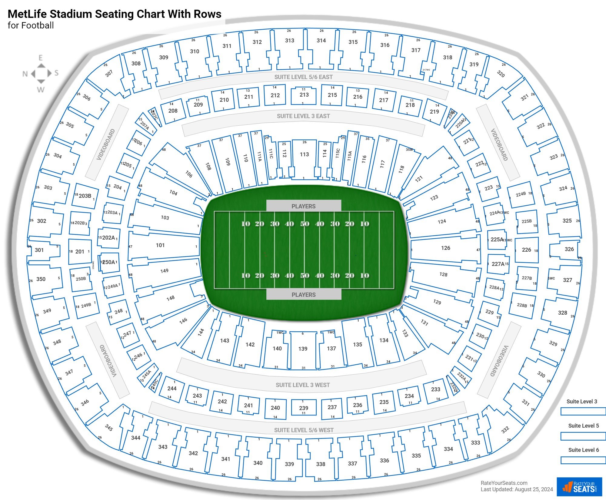 MetLife Stadium seating chart with rows football