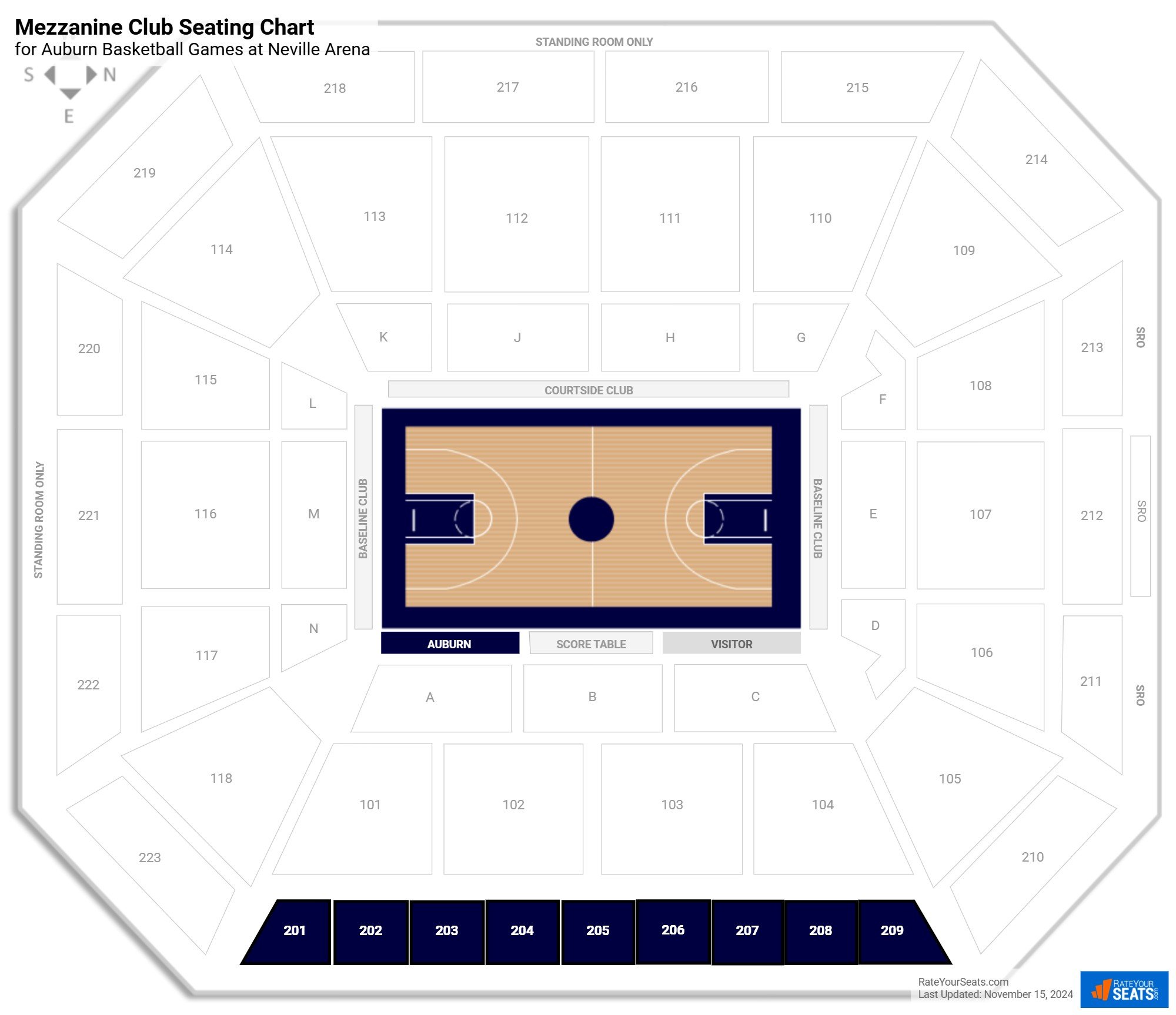 click to enlarge Auburn Mezzanine Club Seating Chart at Neville Arena