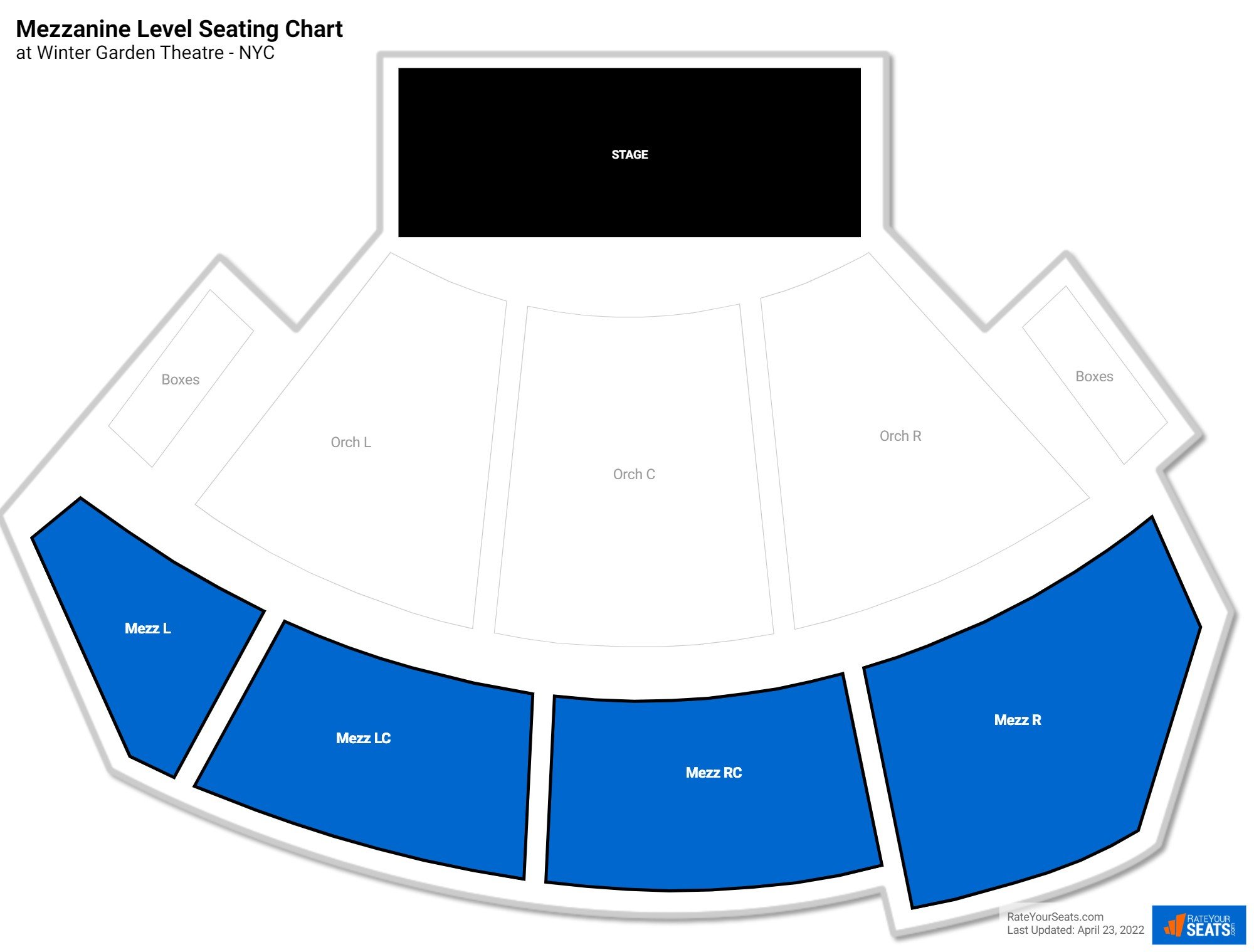 click to enlarge Theater Mezzanine Level Seating Chart at Winter Garden Theatre - NYC