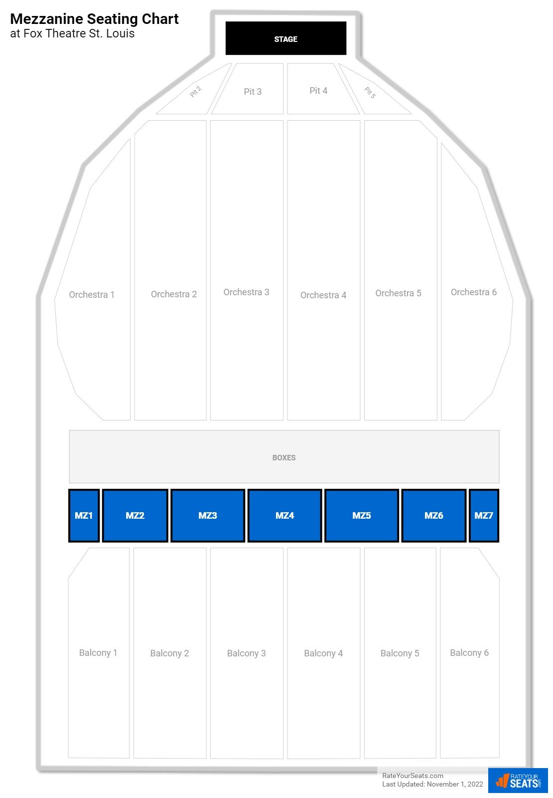 click to enlarge Theater Mezzanine Seating Chart at Fox Theatre St. Louis