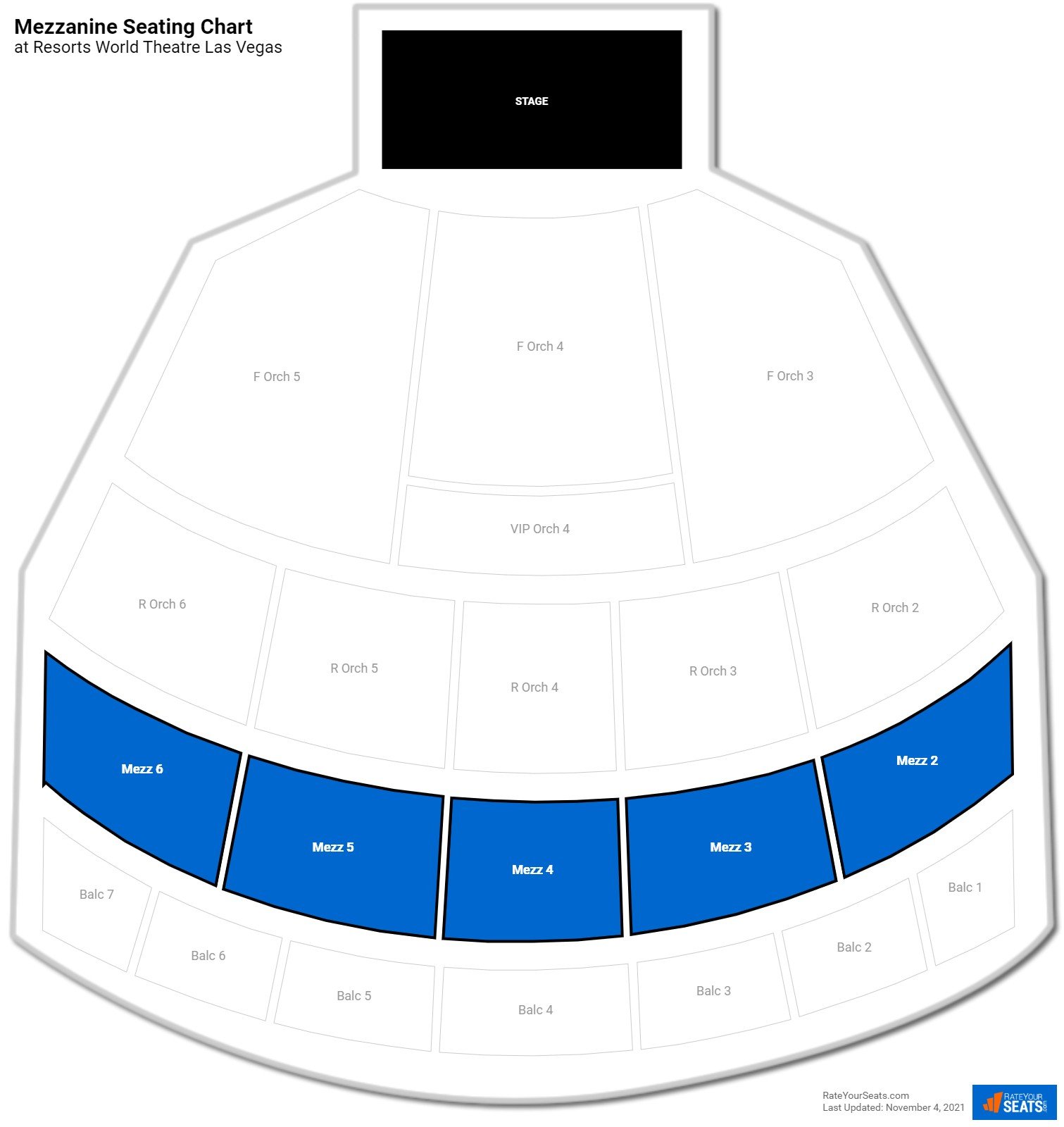 click to enlarge Concert Mezzanine Seating Chart at Resorts World Theatre Las Vegas