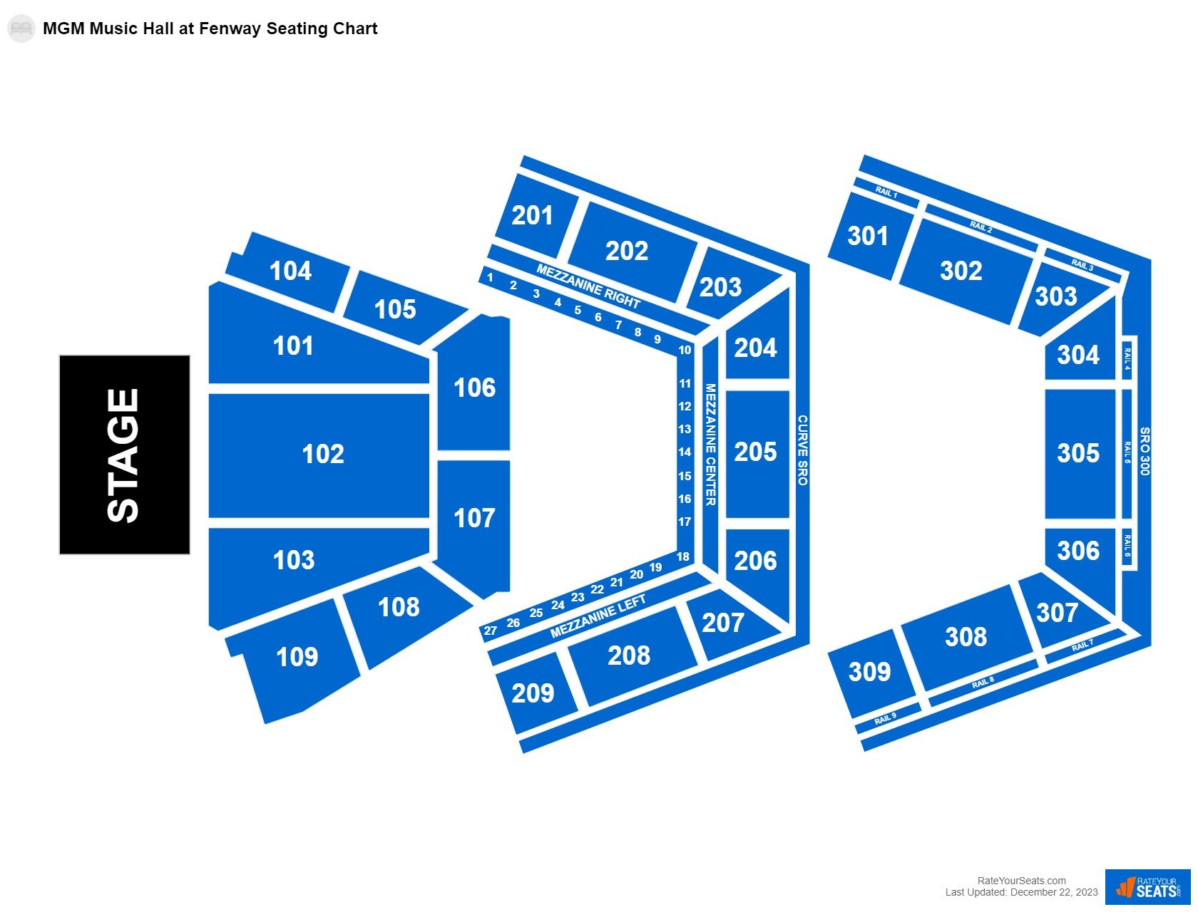 Concert seating chart at MGM Music Hall at Fenway