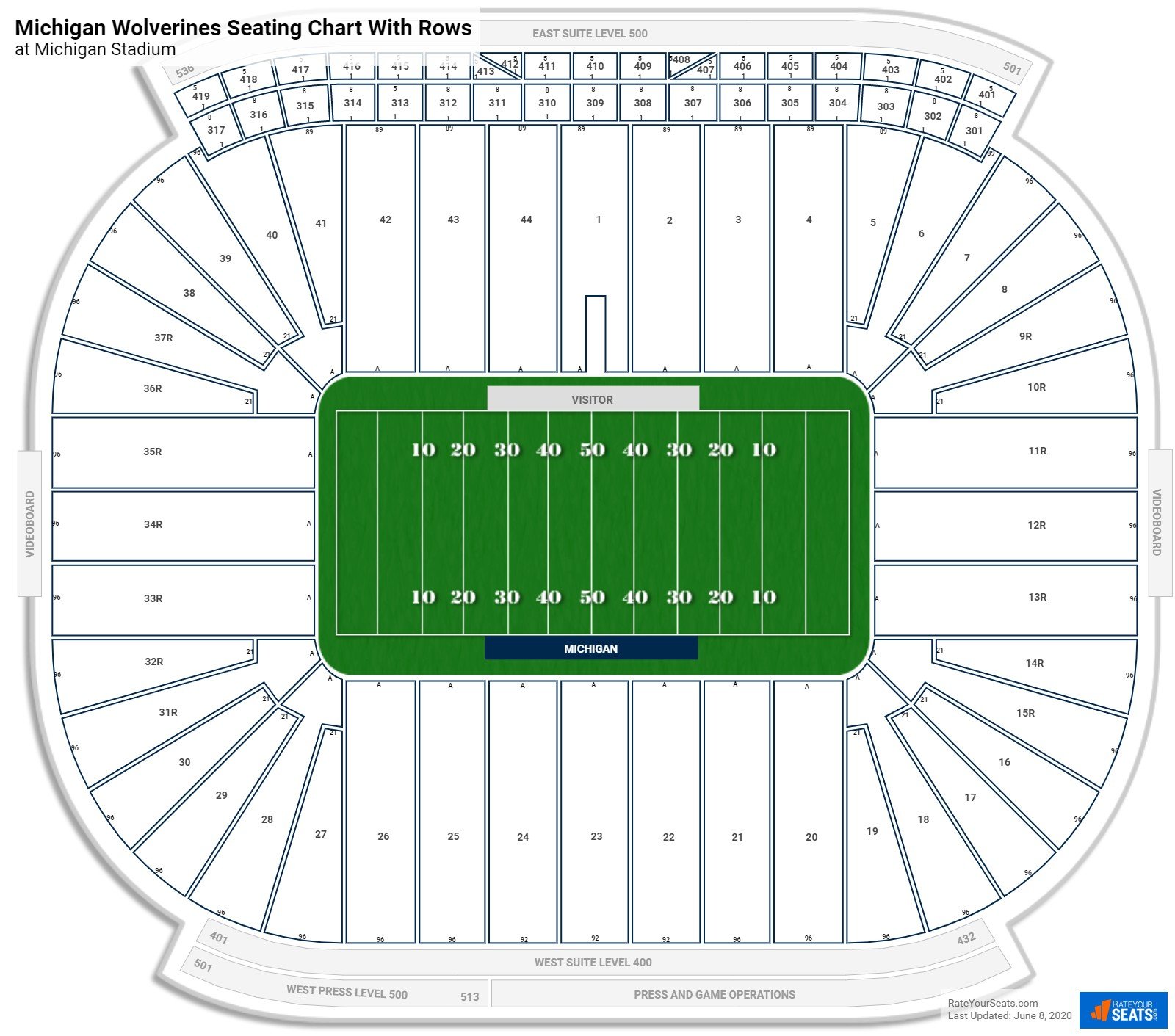 Michigan Stadium seating chart with row numbers
