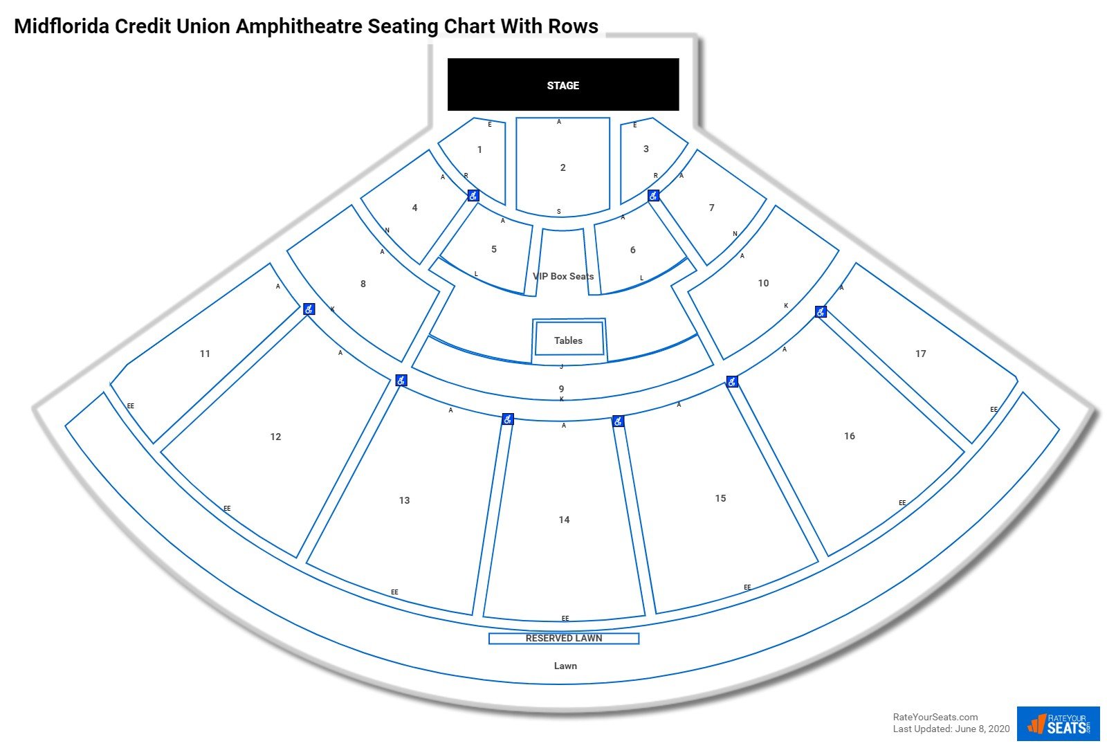Midflorida Credit Union Amphitheatre seating chart with row numbers