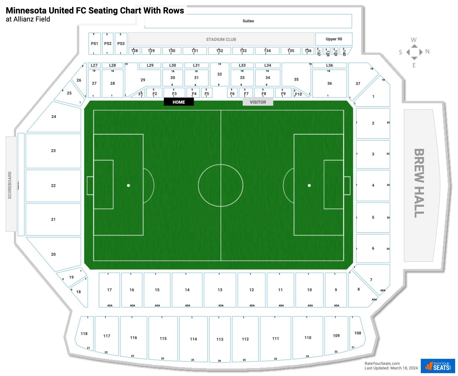 Allianz Field seating chart with row numbers