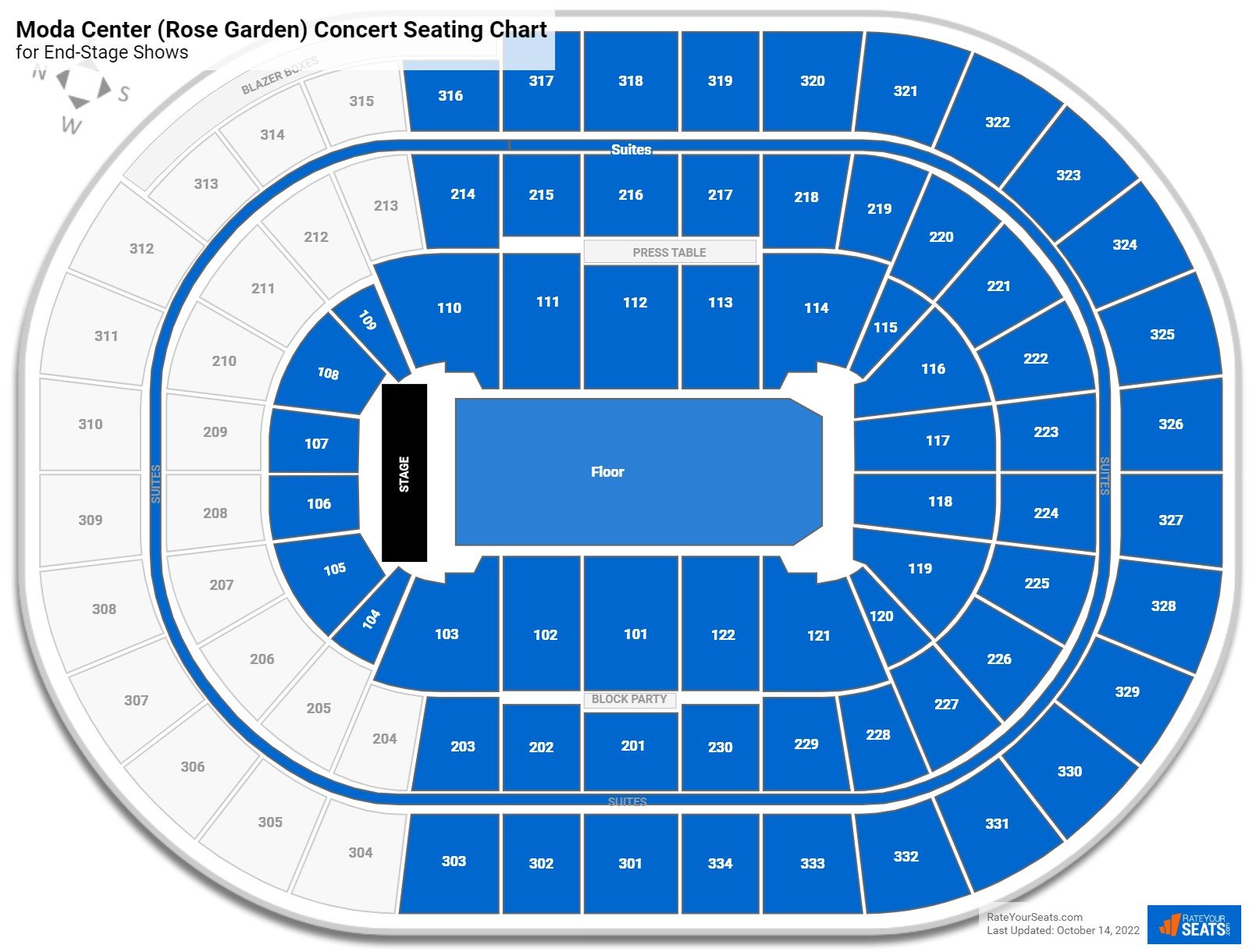 Moda Center (Rose Garden) Concert Seating Chart
