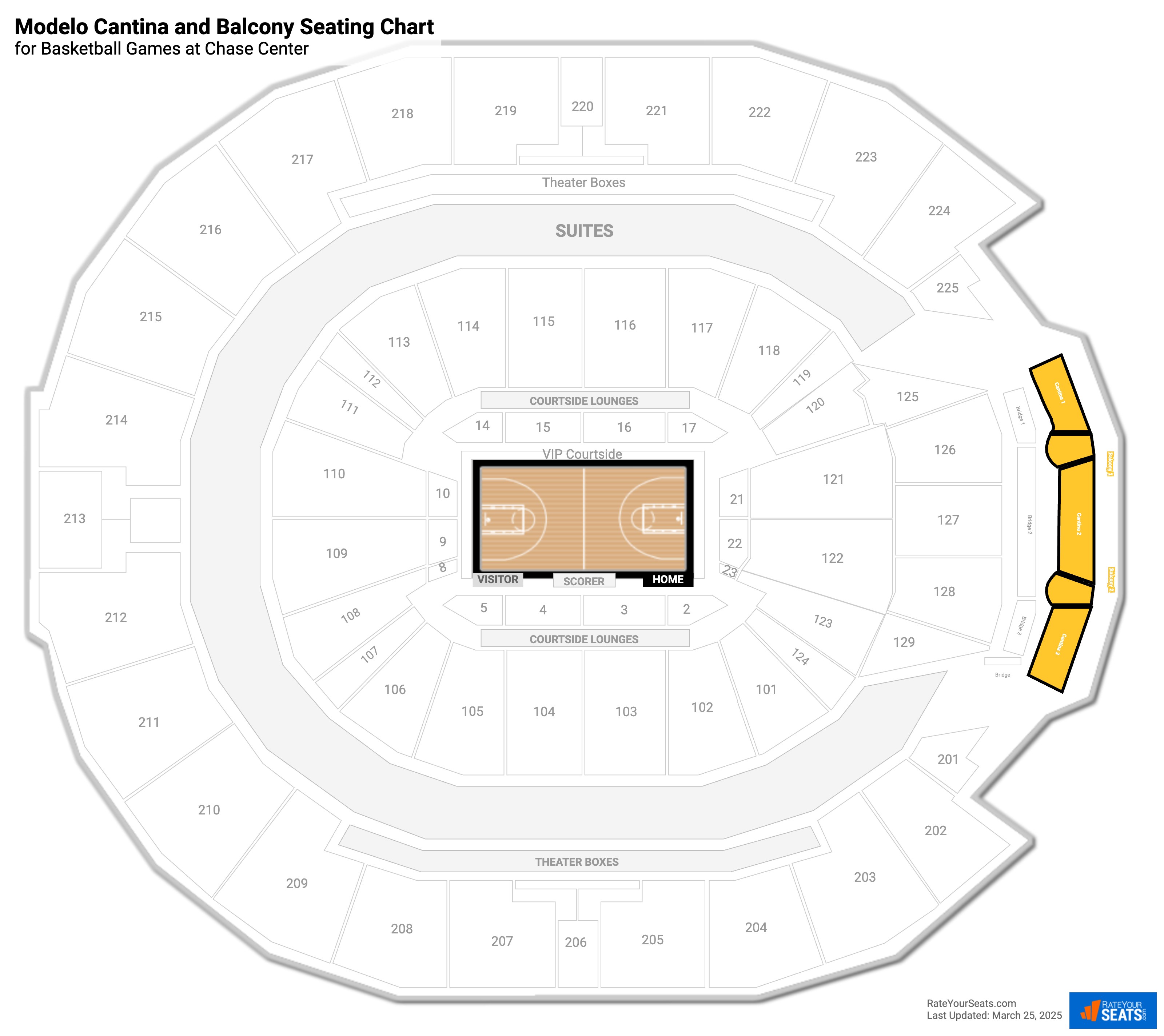 click to enlarge Basketball Modelo Cantina and Balcony Seating Chart at Chase Center