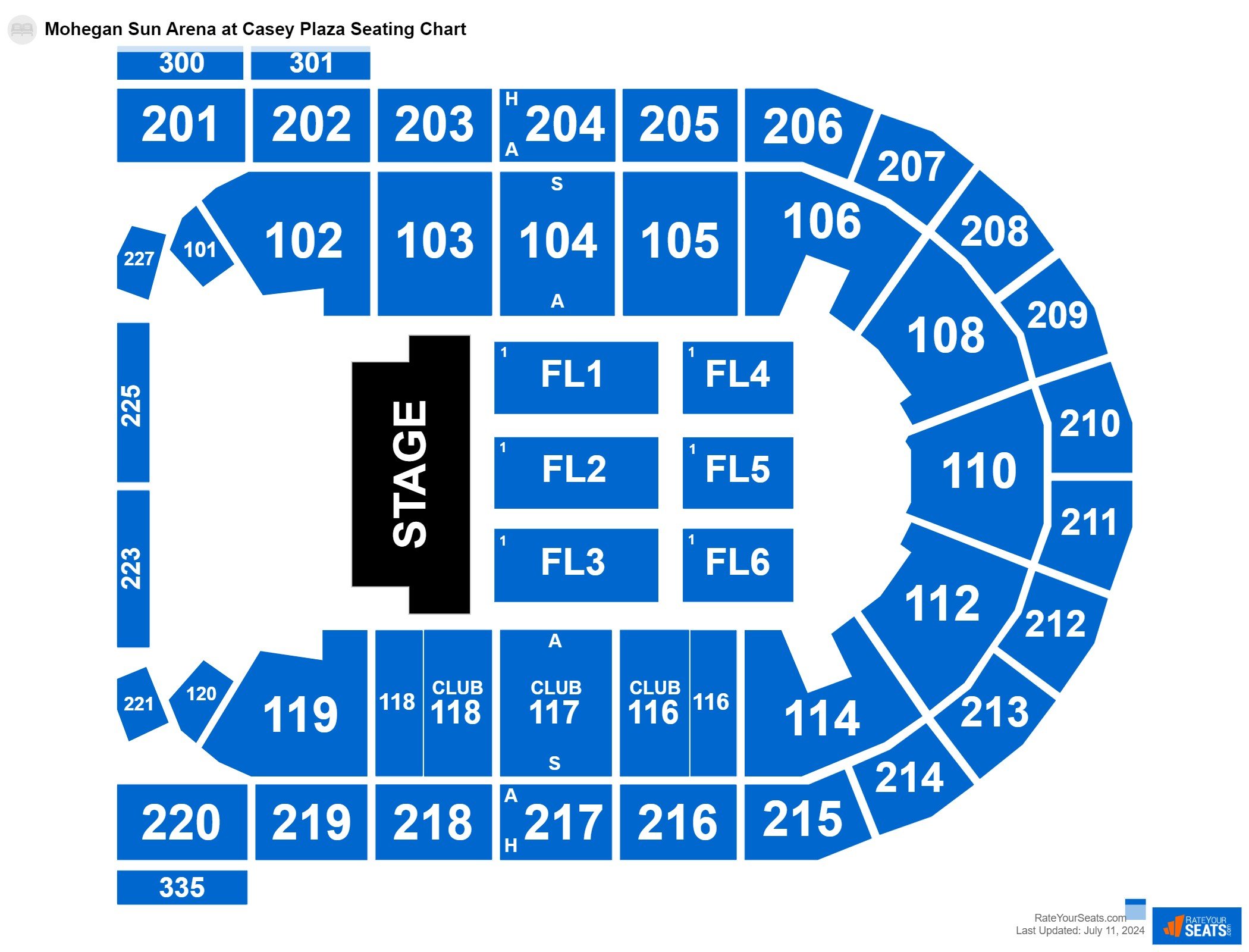 Interactive seating chart Concert seating chart at Mohegan Sun Arena at Casey Plaza