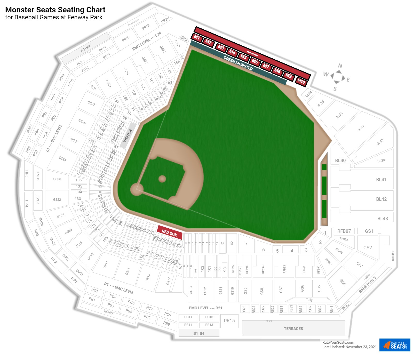 click to enlarge Baseball Monster Seats Seating Chart at Fenway Park