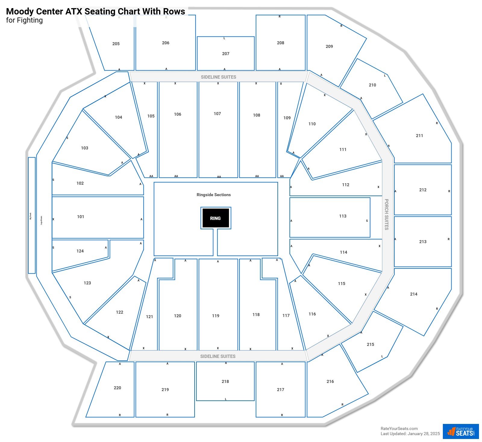 Moody Center ATX seating chart with row numbers