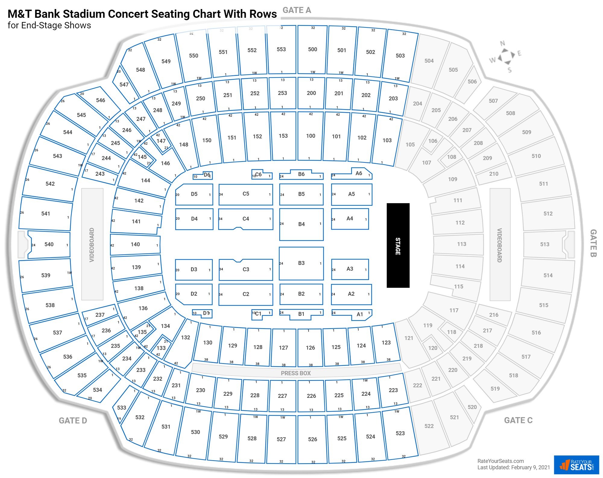 M&T Bank Stadium seating chart with rows concert