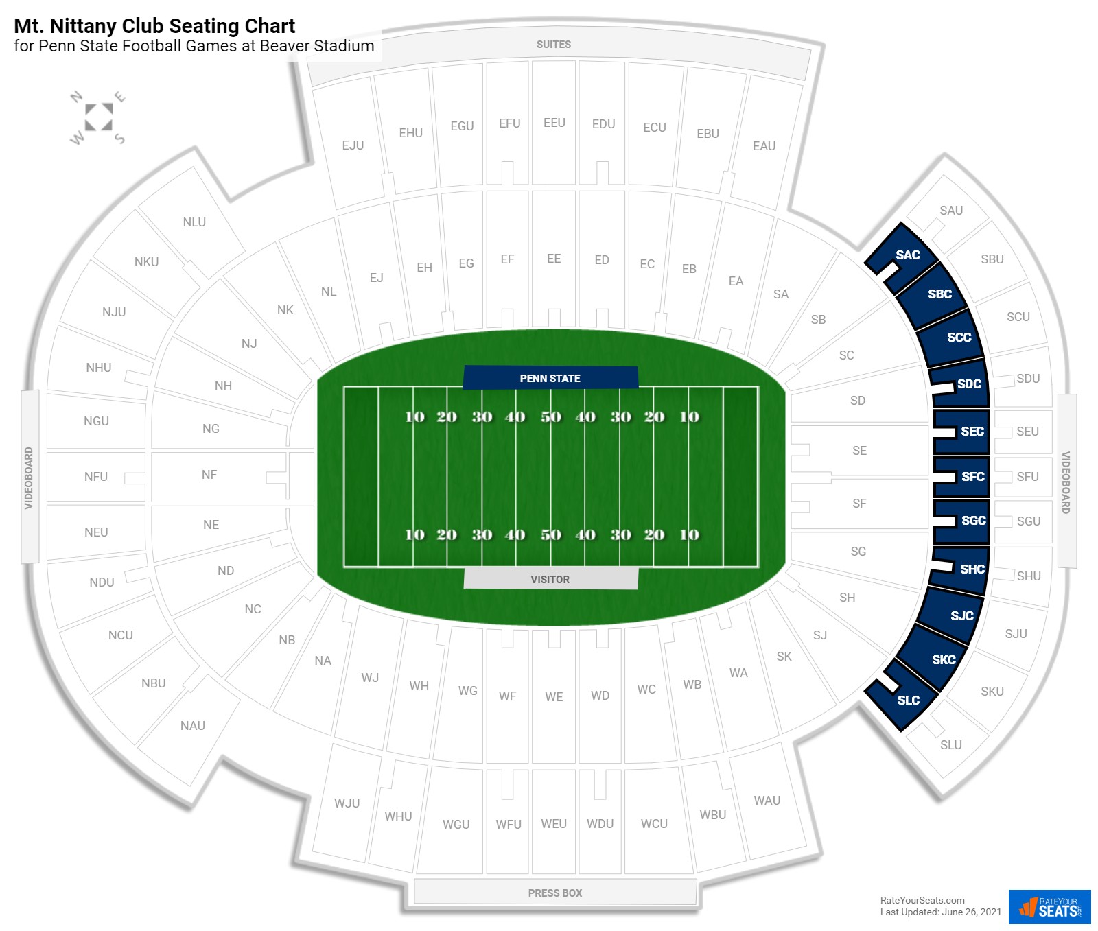 Penn State Mt. Nittany Club Seating Chart at Beaver Stadium