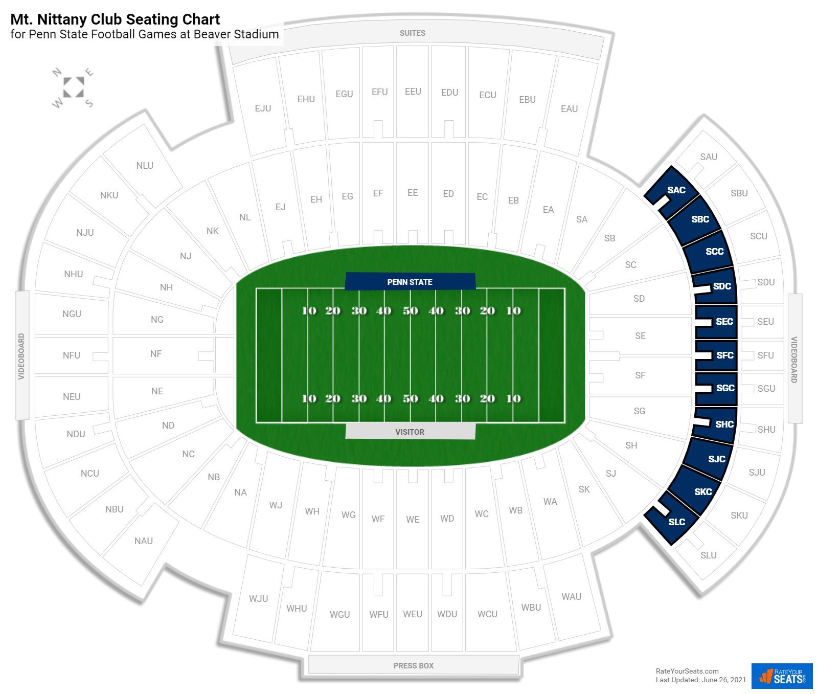 click to enlarge Penn State Mt. Nittany Club Seating Chart at Beaver Stadium