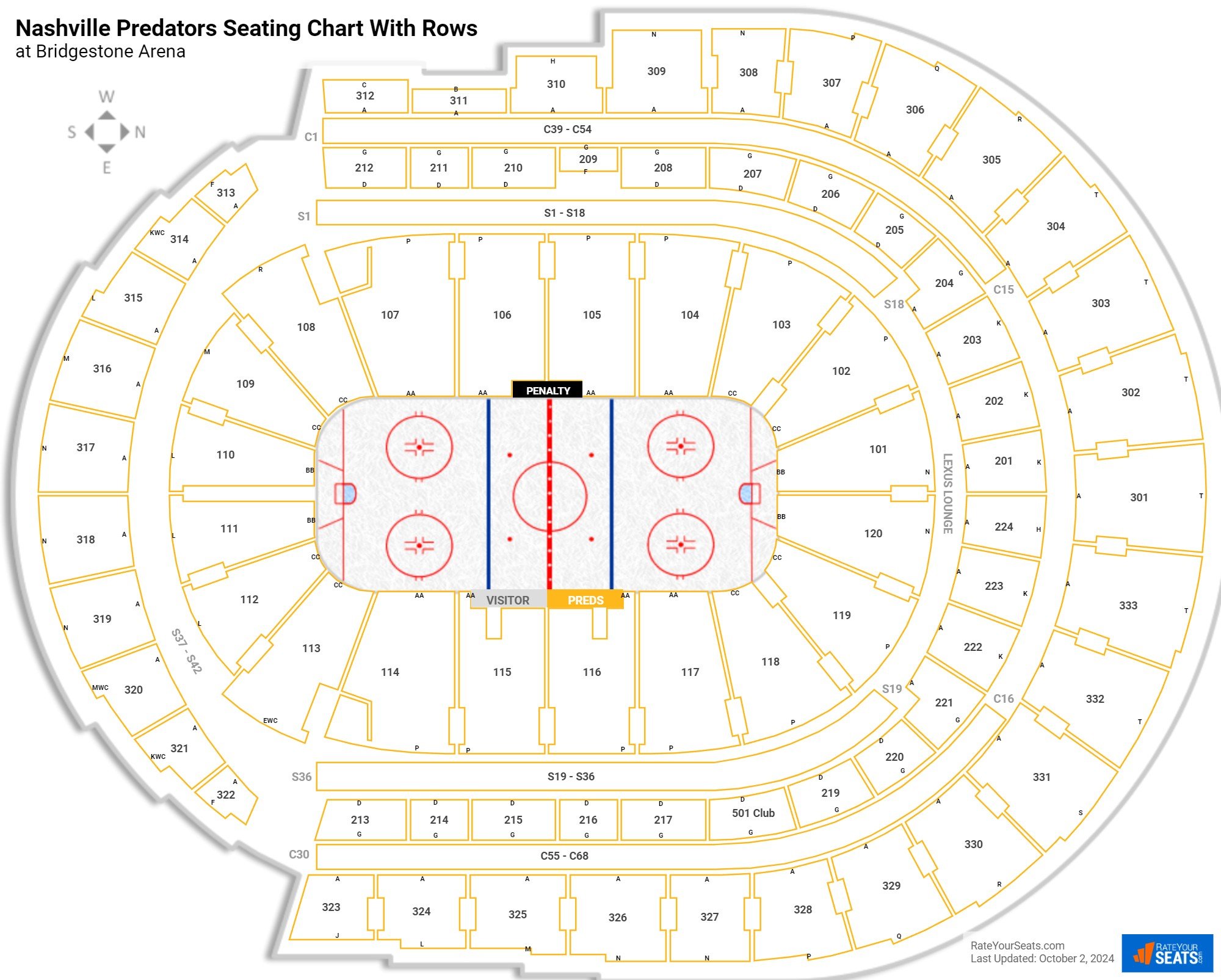 Bridgestone Arena Hockey Chart, Where's My Seat?