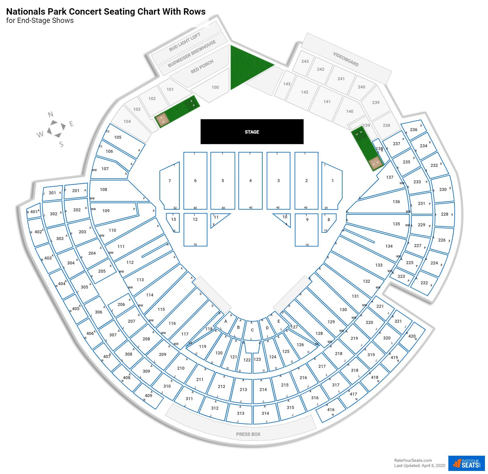 Nationals Park seating chart with rows concert