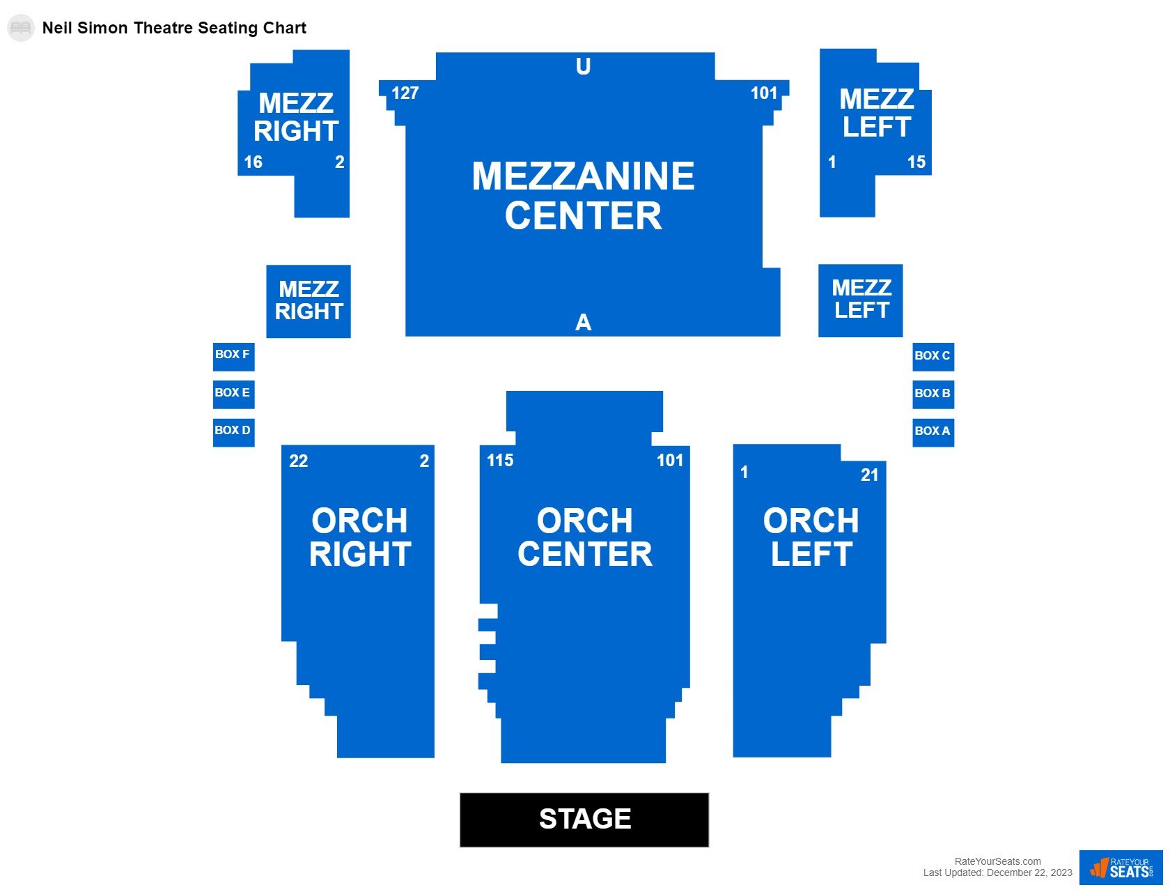 Theater seating chart at Neil Simon Theatre