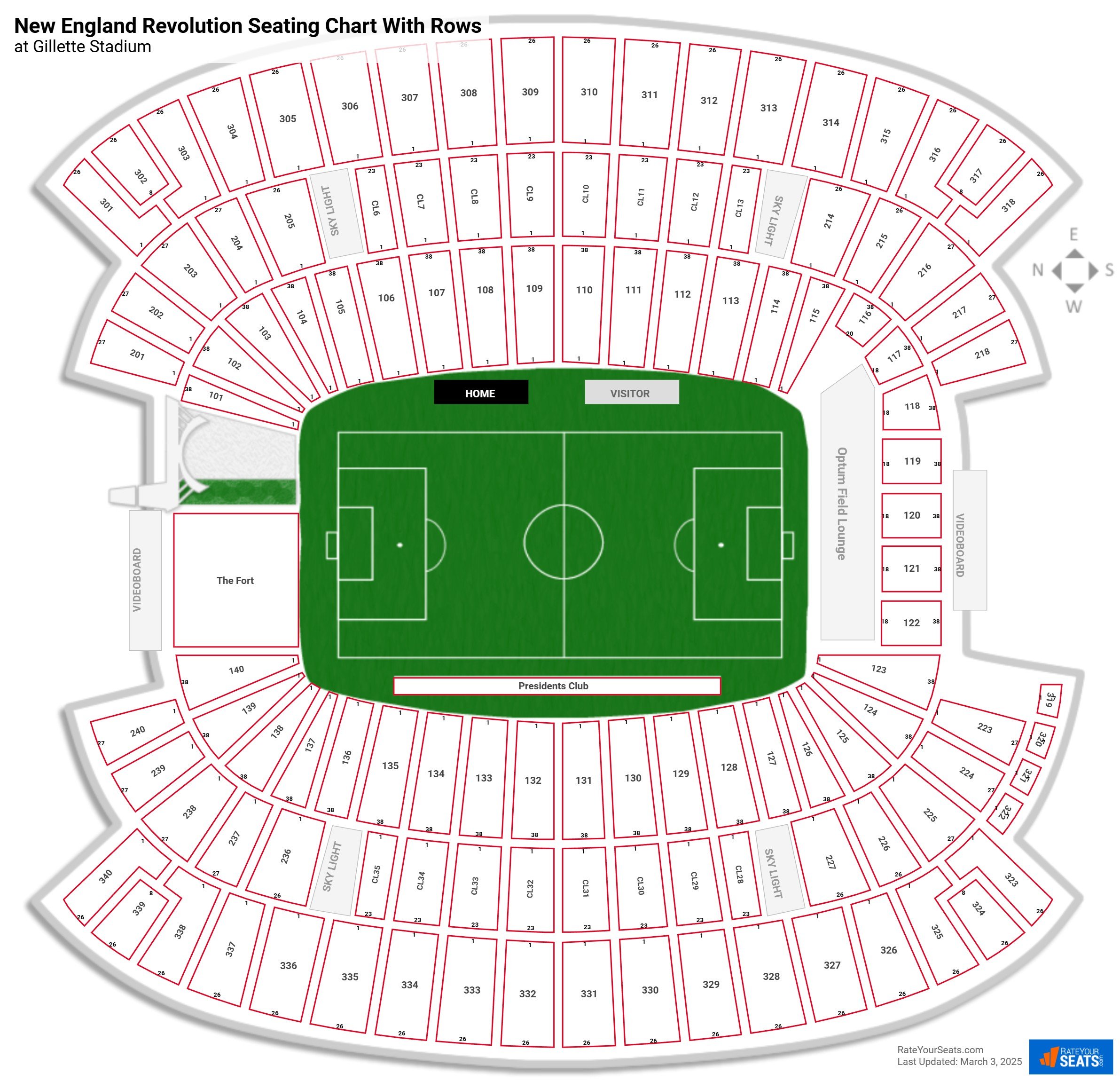 Gillette Stadium seating chart with rows soccer