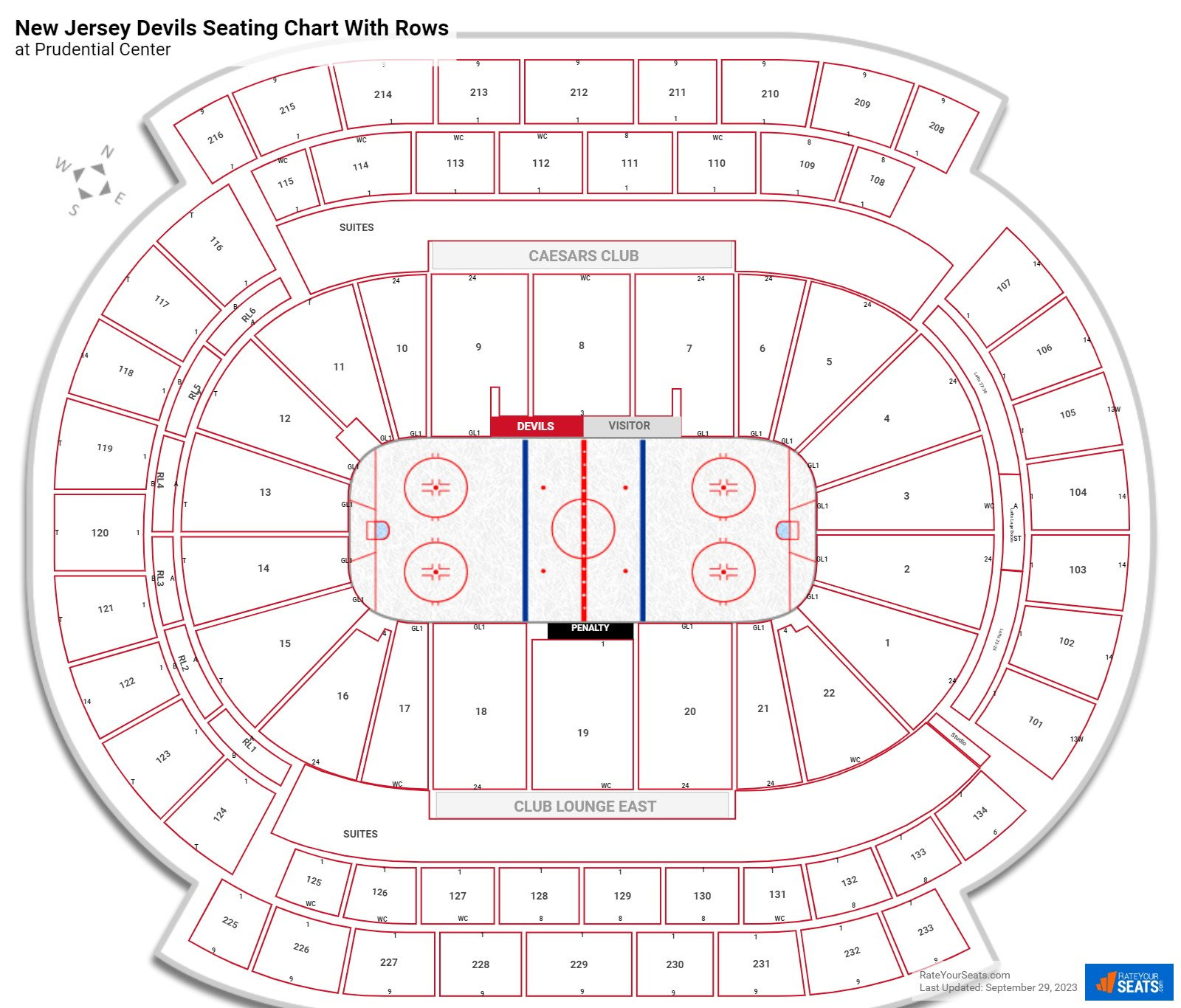 Prudential Center seating chart with row numbers