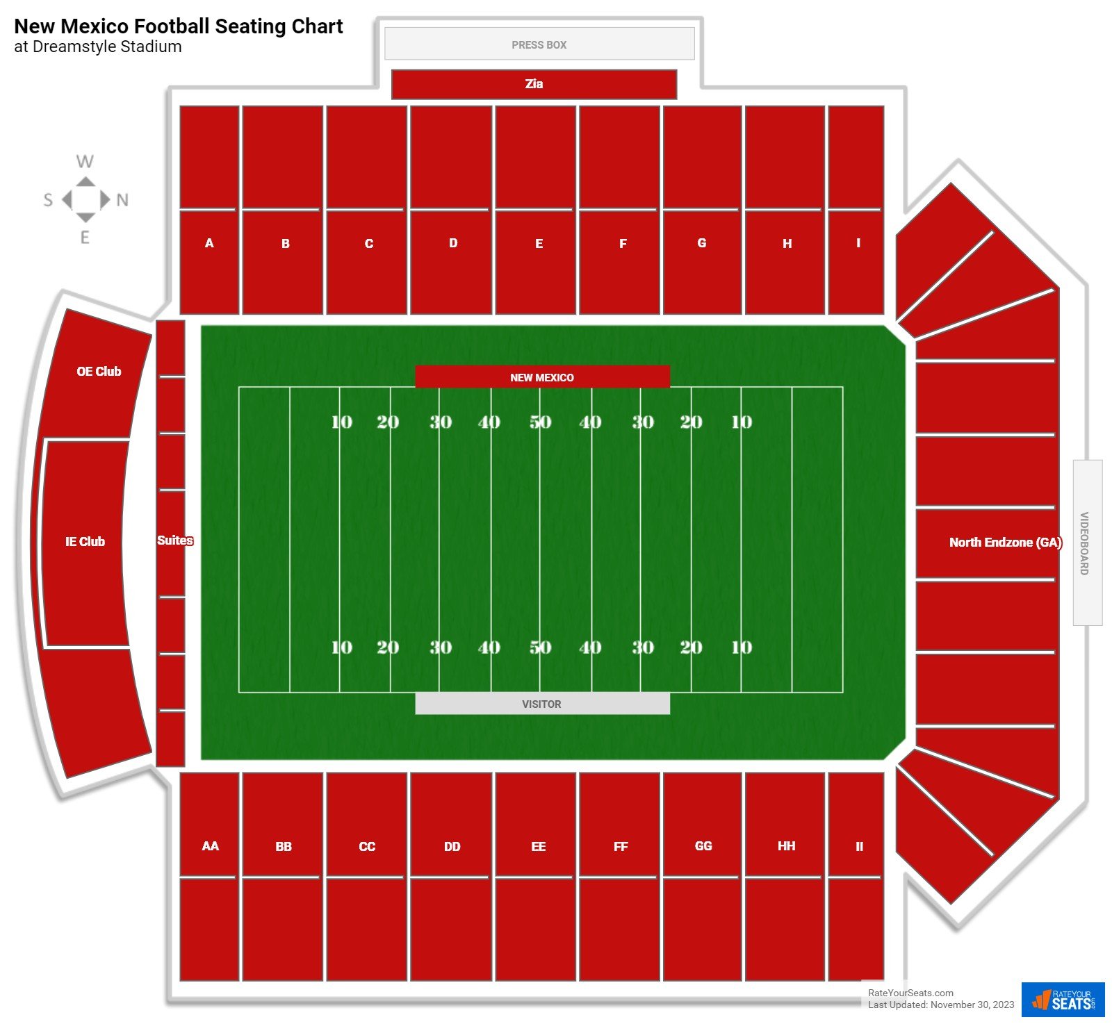 New Mexico Lobos Seating Chart at Dreamstyle Stadium