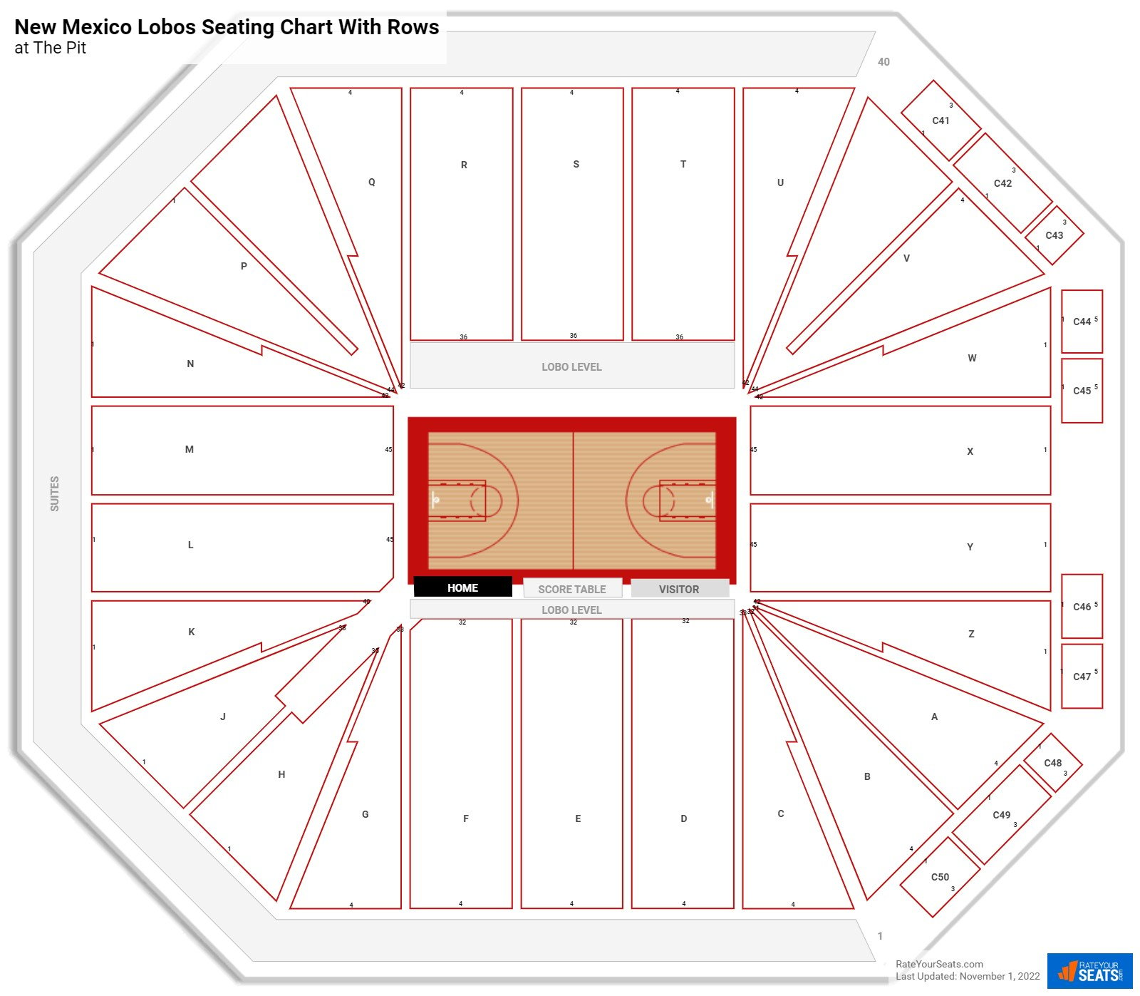 The Pit seating chart with row numbers