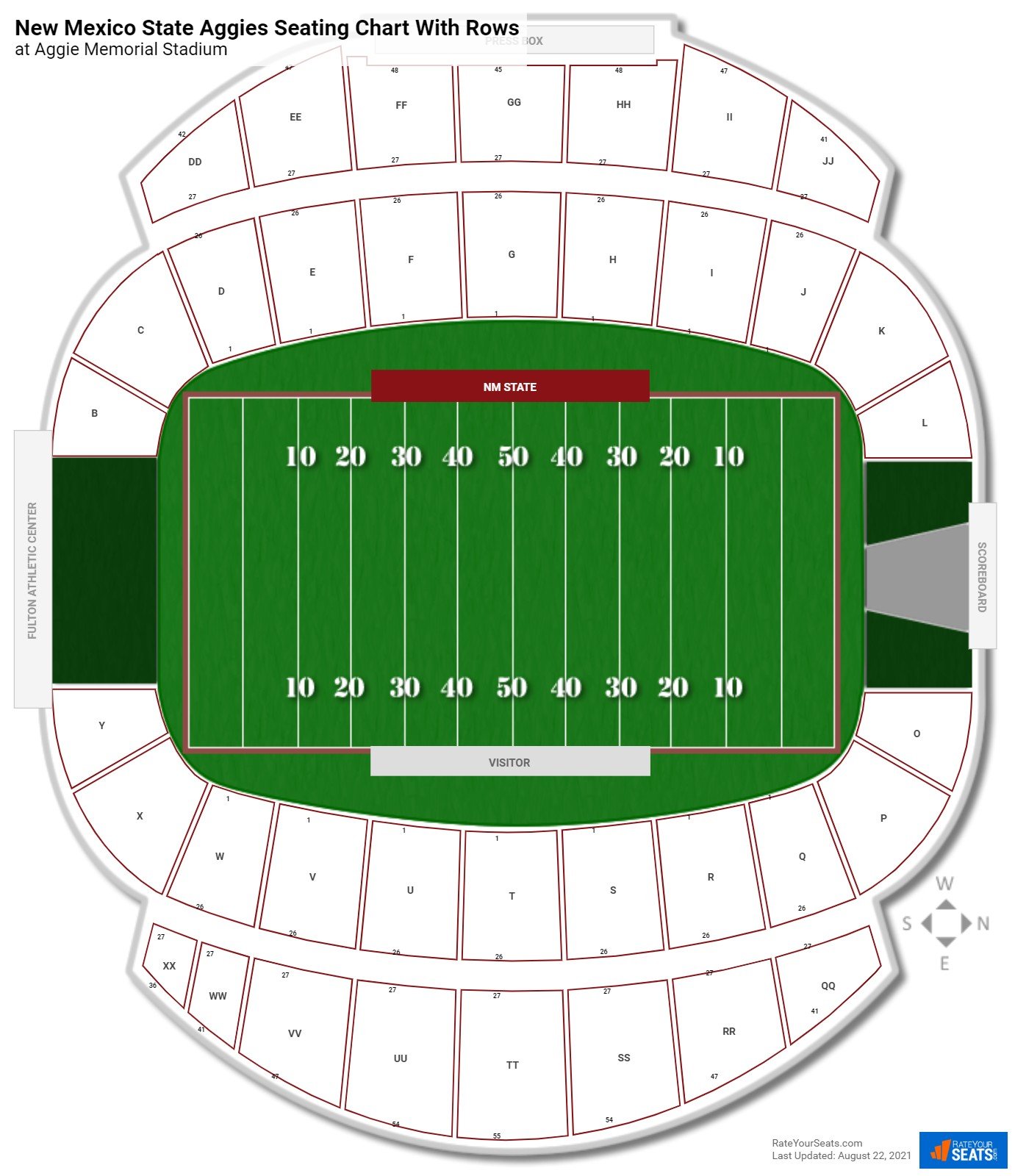 Aggie Memorial Stadium seating chart with row numbers