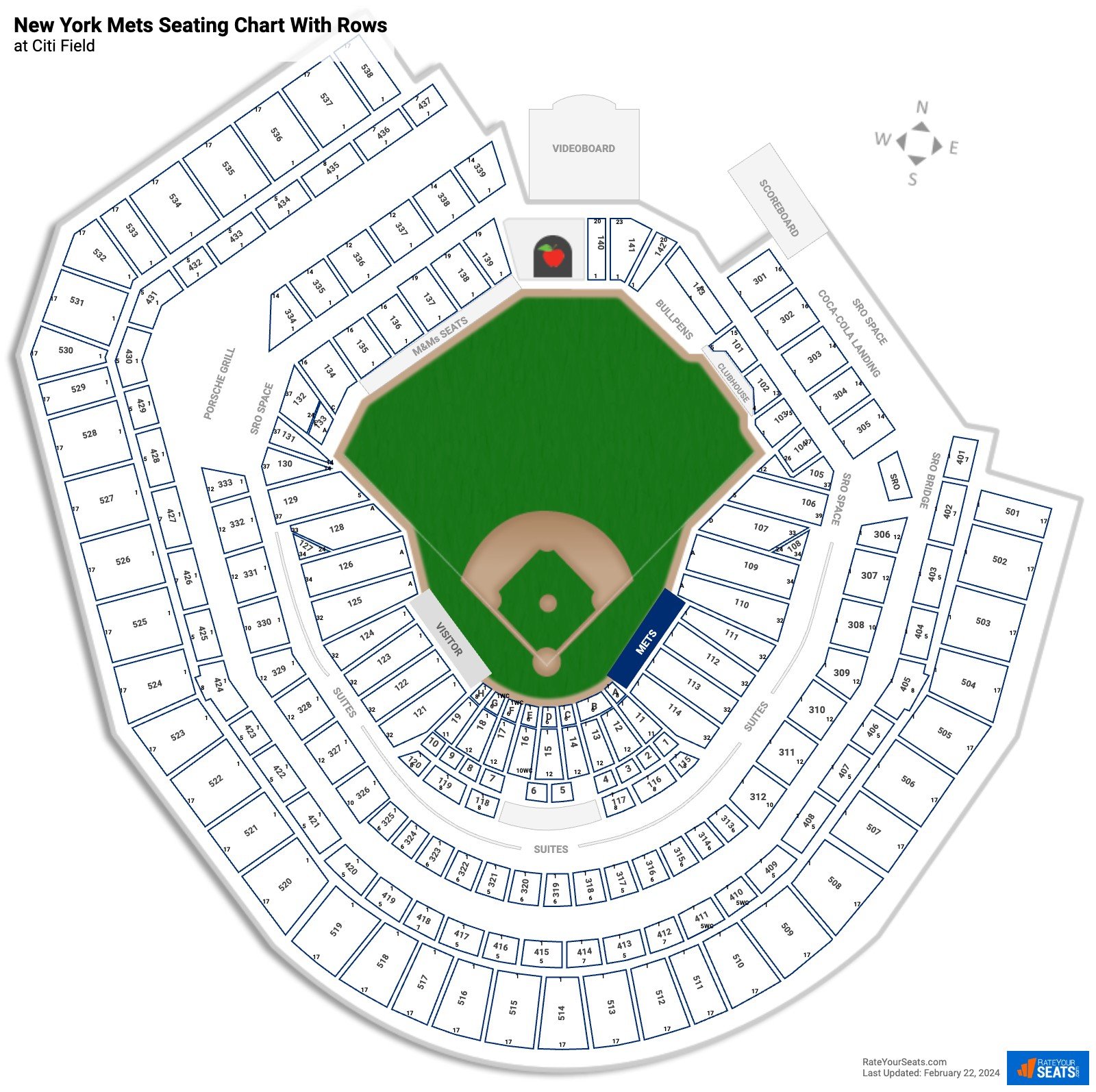 Citi Field seating chart with row numbers