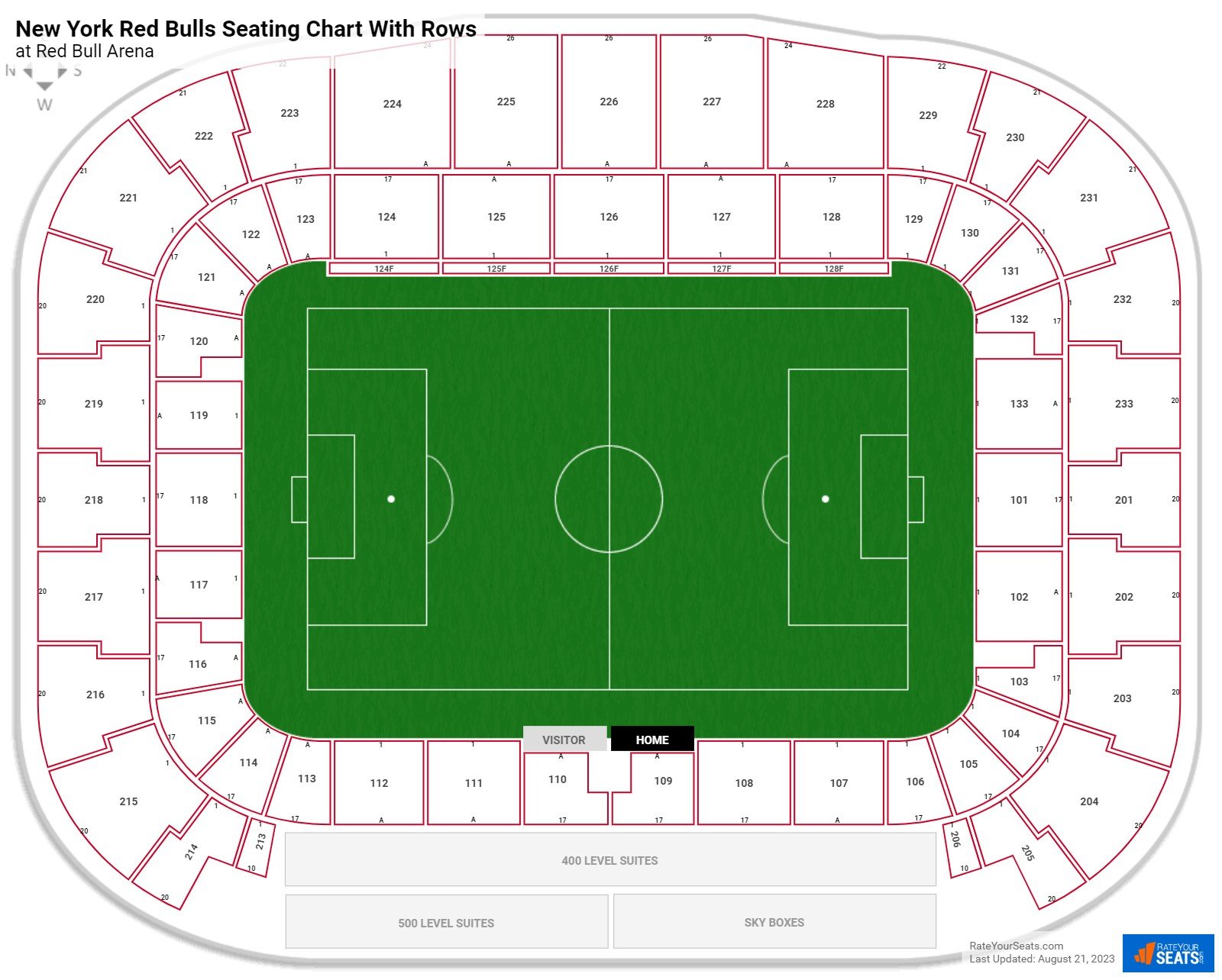 Red Bull Arena seating chart with row numbers
