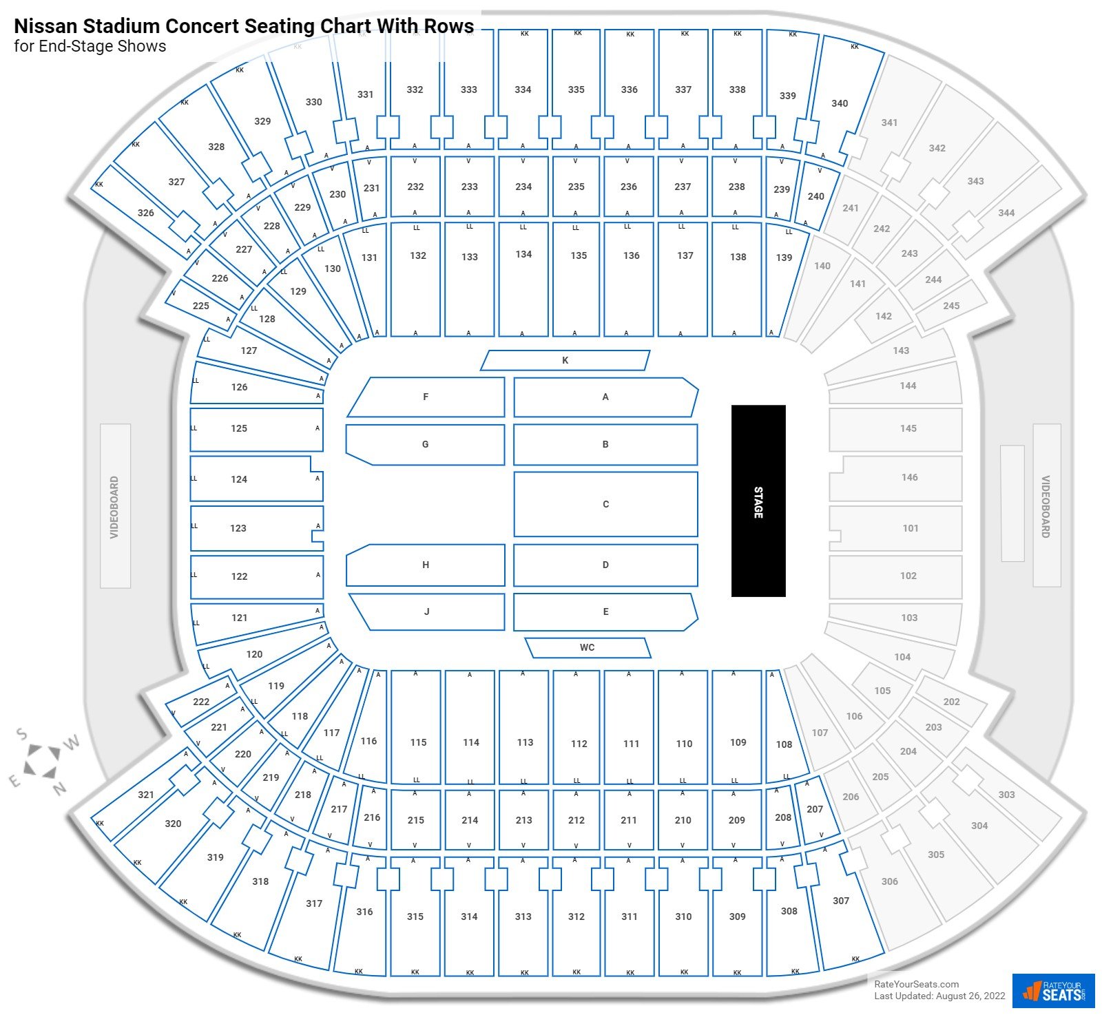 Nissan Stadium seating chart with rows concert