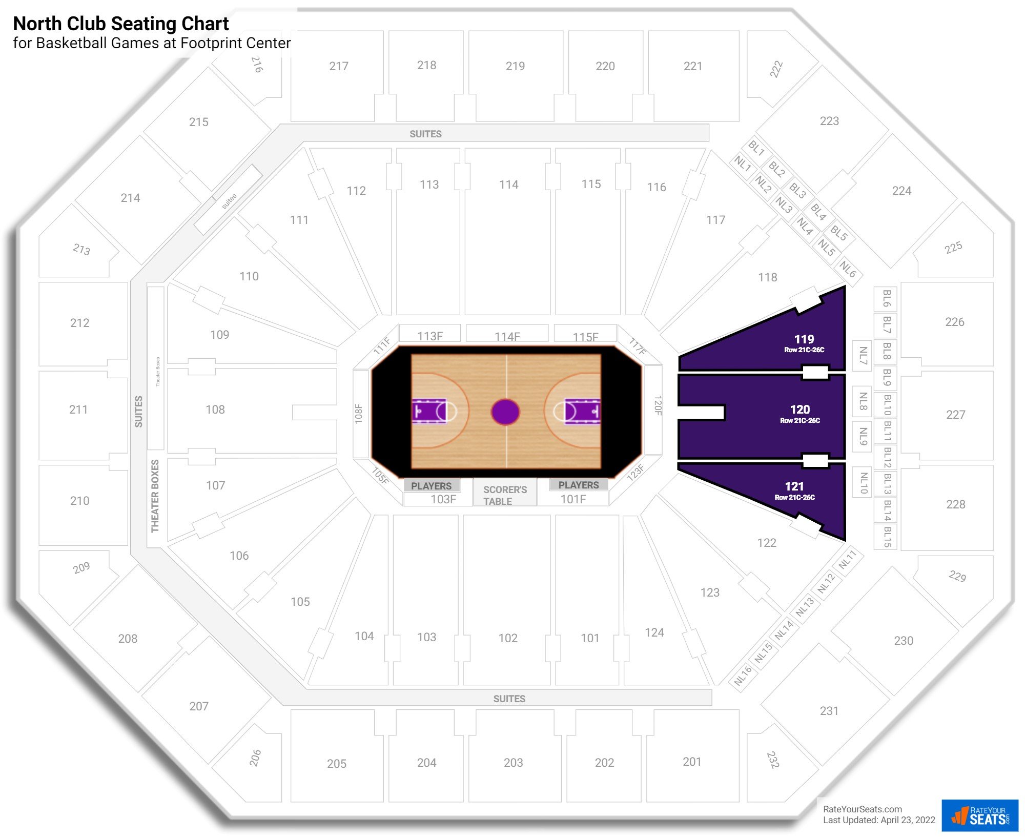click to enlarge Basketball North Club Seating Chart at PHX Arena