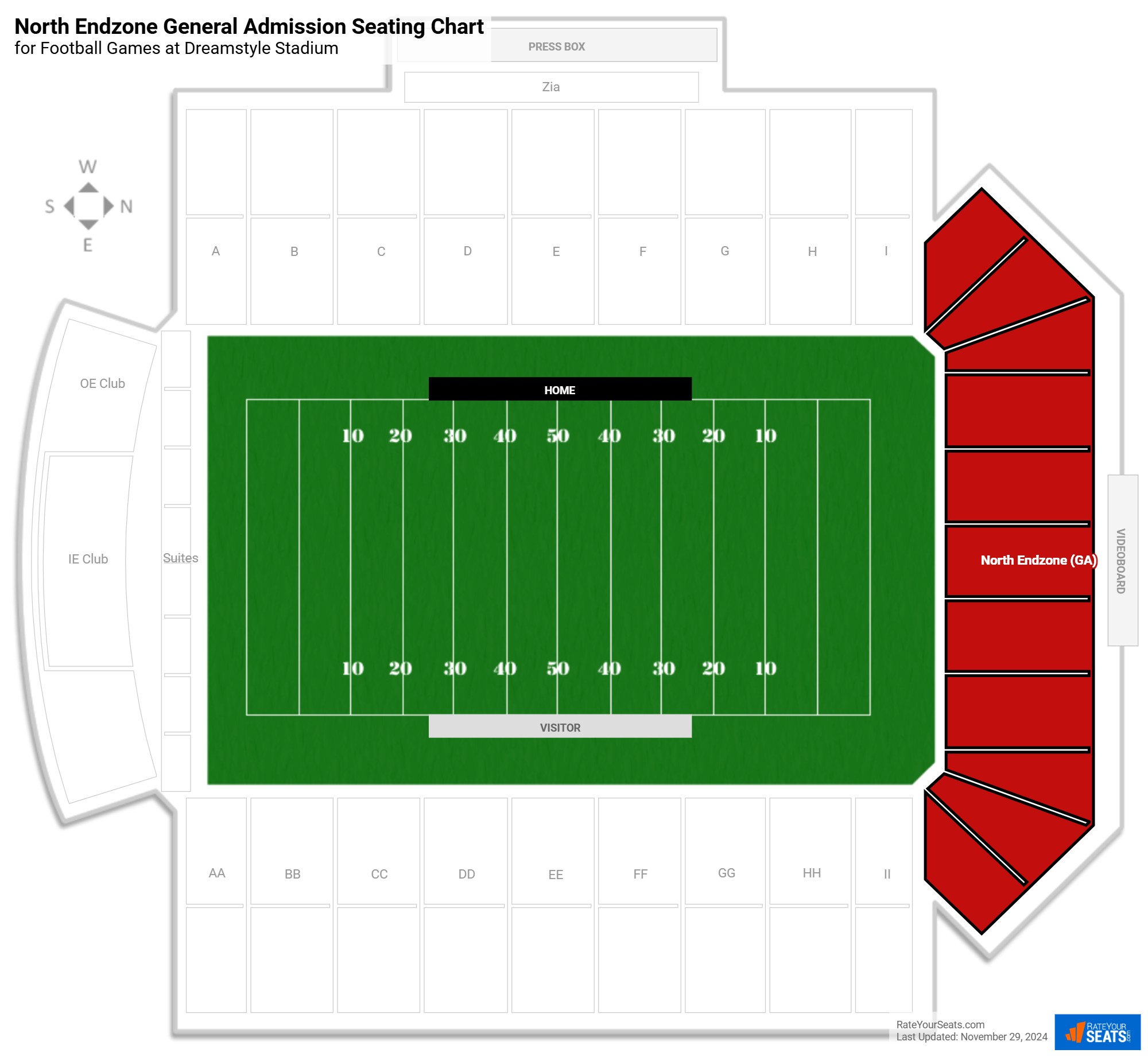 click to enlarge Football North Endzone General Admission Seating Chart at Dreamstyle Stadium