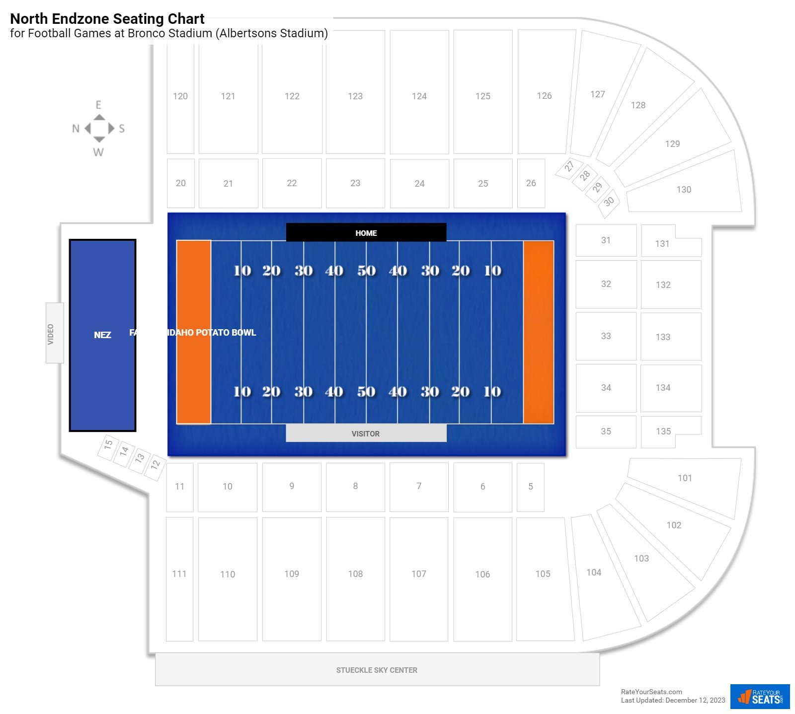 Football North Endzone Seating Chart at Bronco Stadium (Albertsons Stadium)