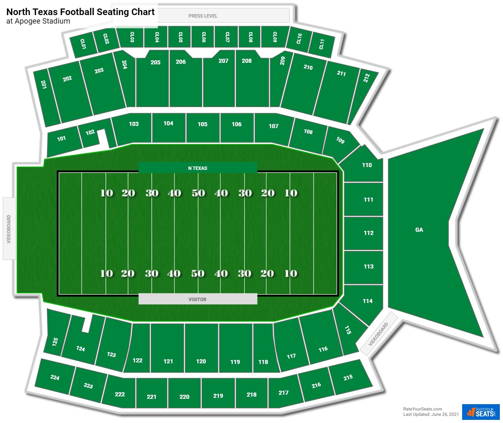 North Texas Mean Green Seating Chart at Apogee Stadium