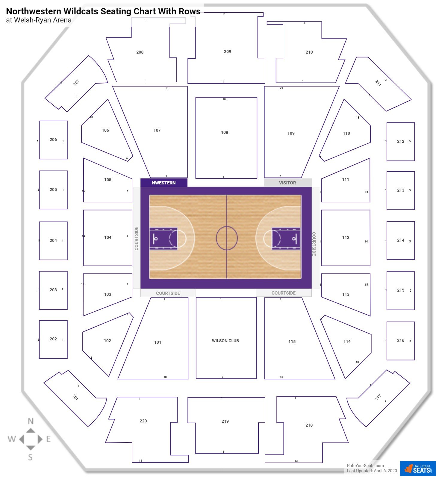 Welsh-Ryan Arena seating chart with row numbers