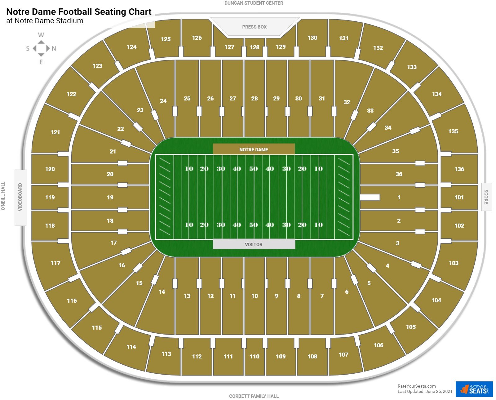 Notre Dame Fighting Irish Seating Chart at Notre Dame Stadium