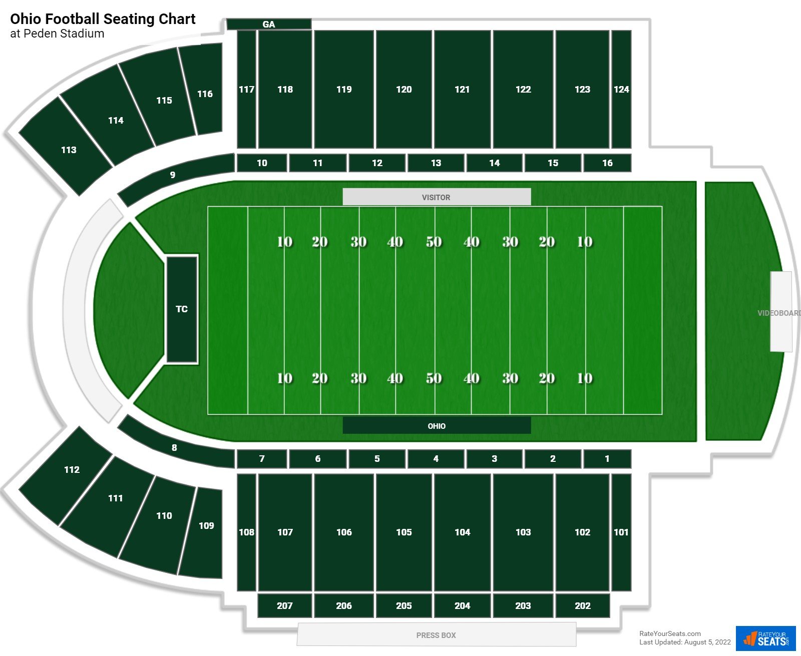 Ohio Bobcats Seating Chart at Peden Stadium