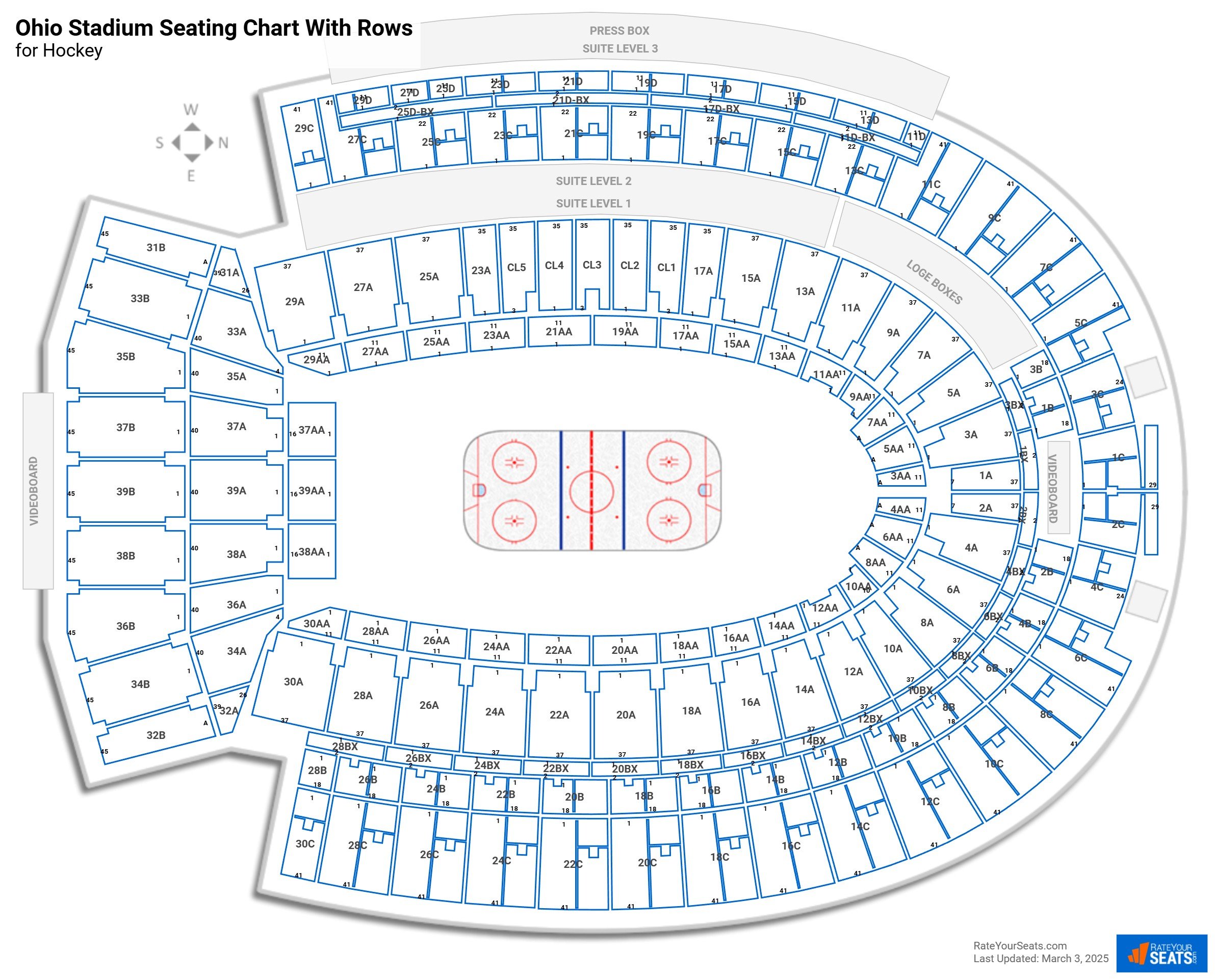 Ohio Stadium seating chart with row numbers