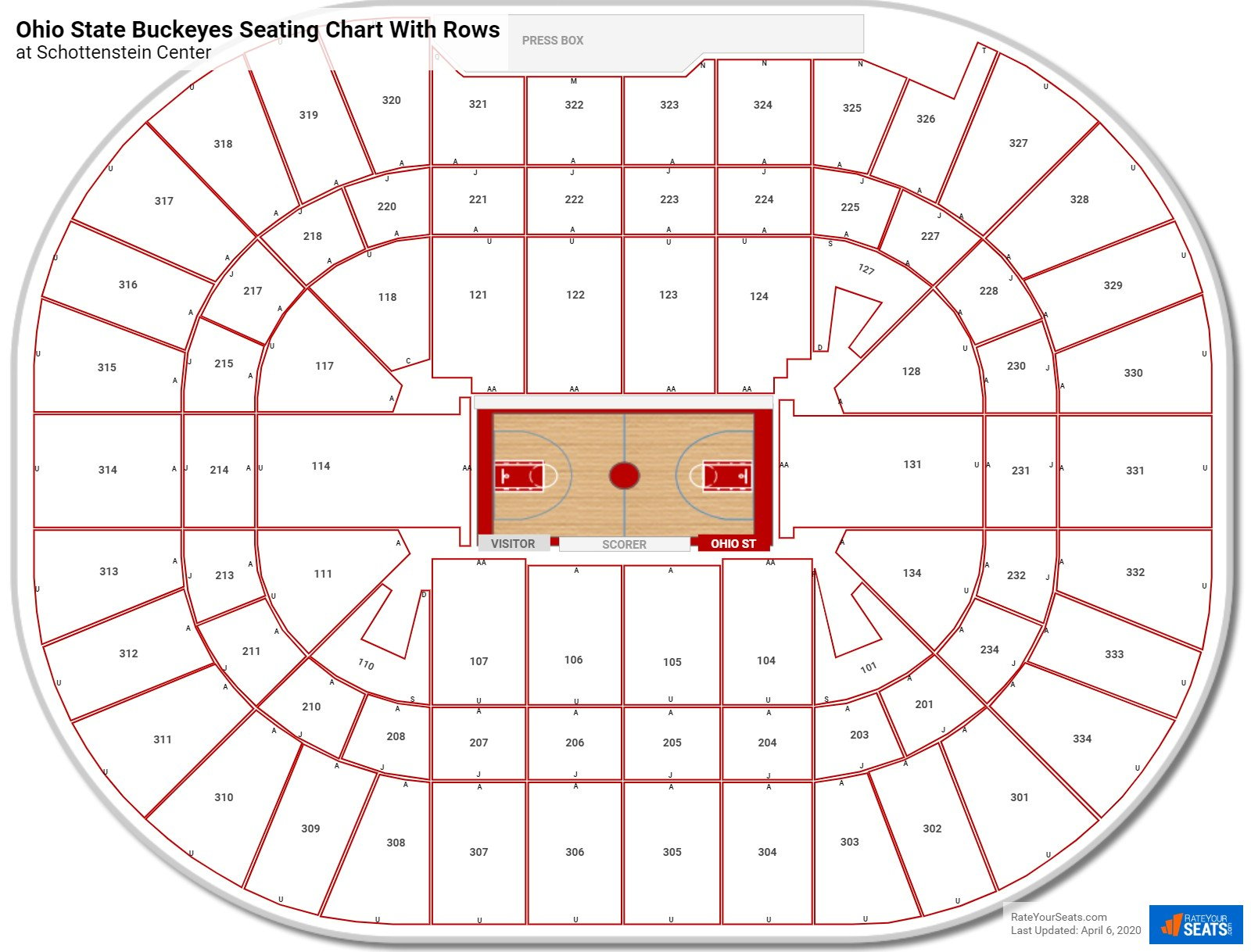 Schottenstein Center seating chart with row numbers