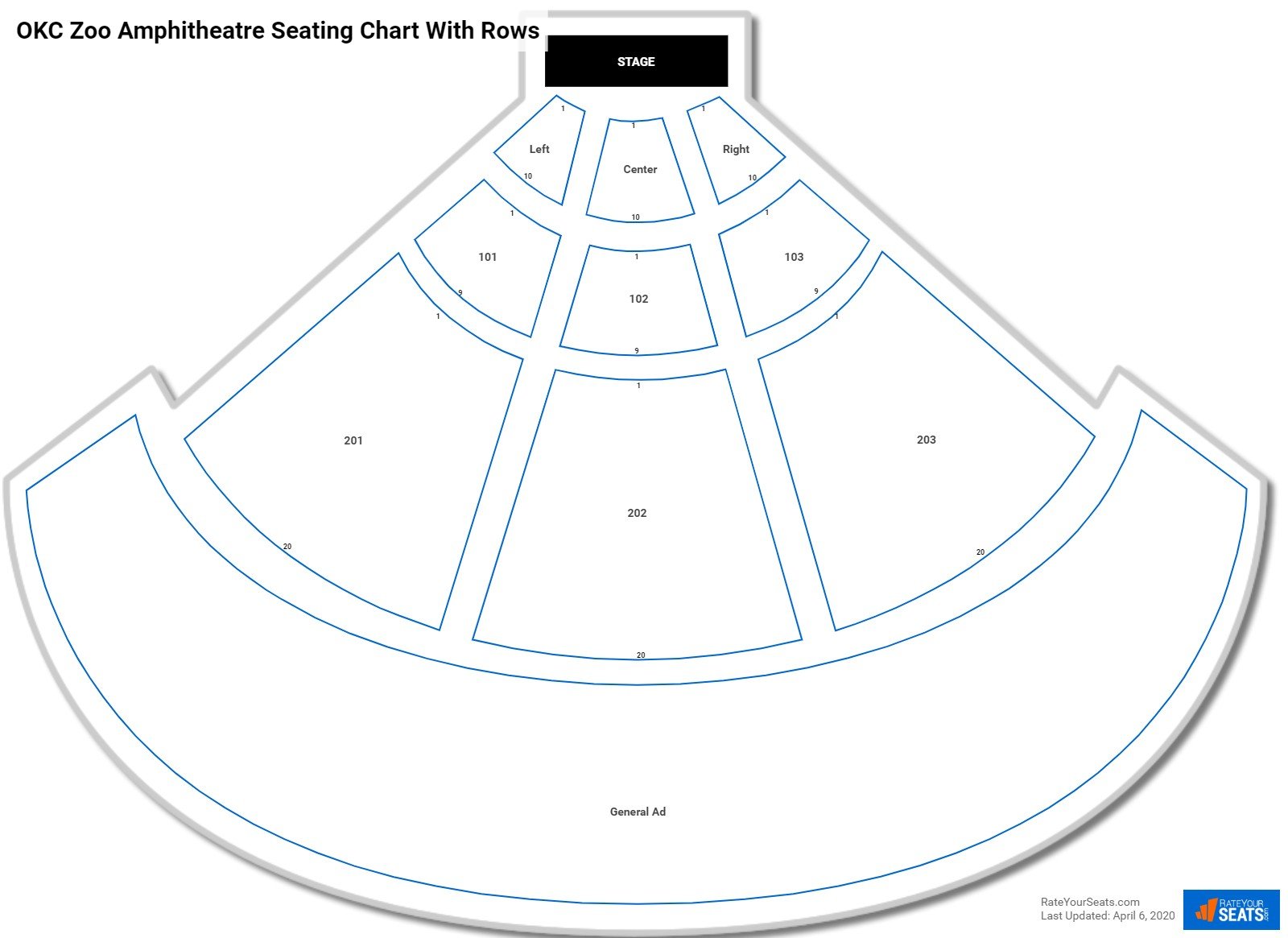 OKC Zoo Amphitheatre seating chart with row numbers
